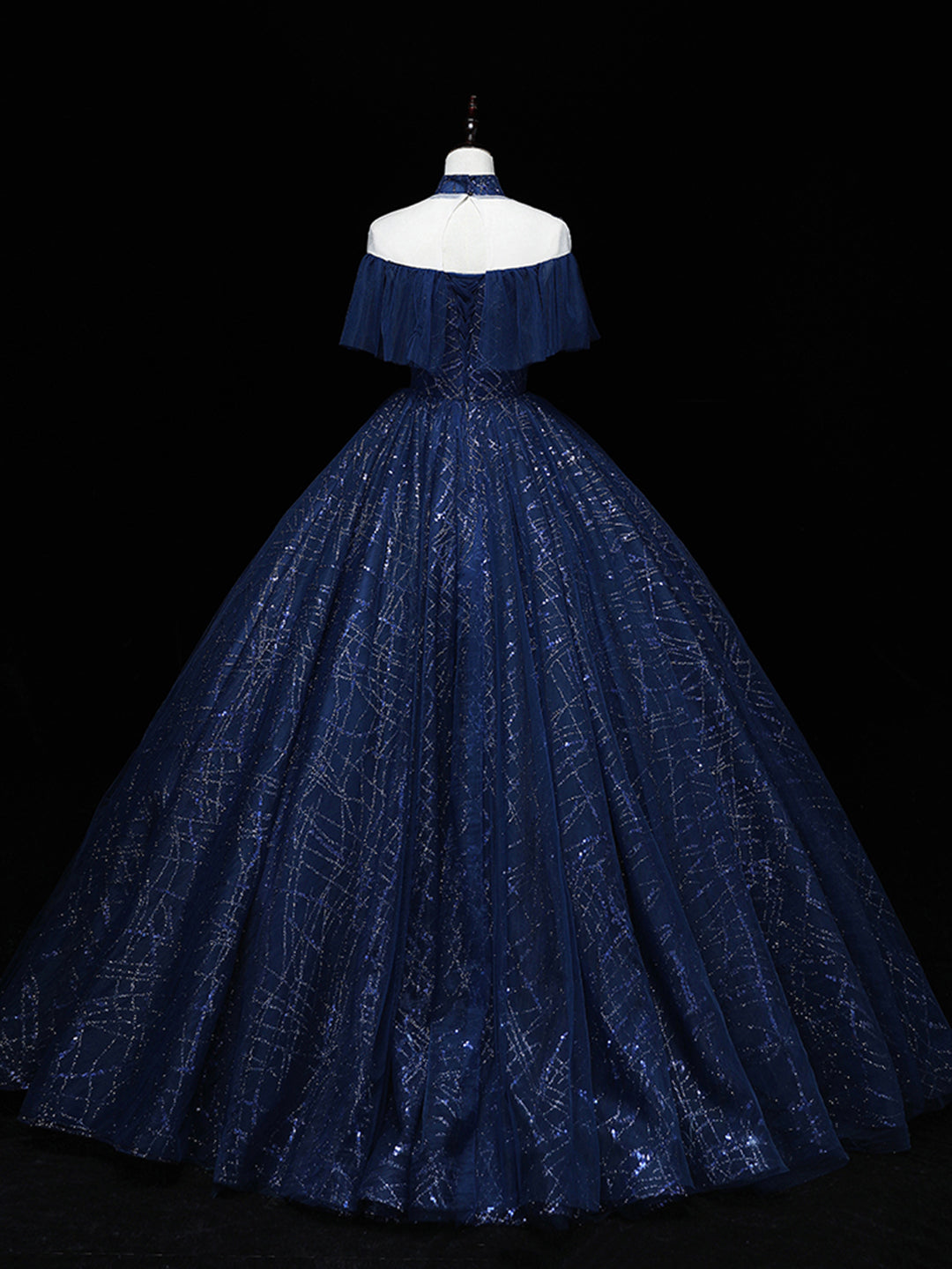 Blue Tulle Sequins Long Ball Gown, Beautiful Blue Tulle Formal Dress