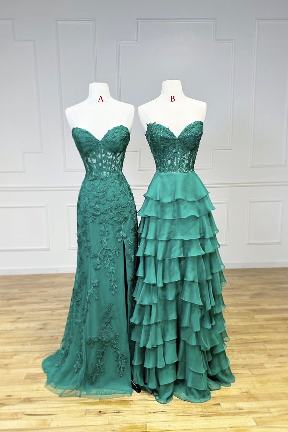 Green Sweetheart Lace Long Prom Dresses, Green Formal Evening Dresses