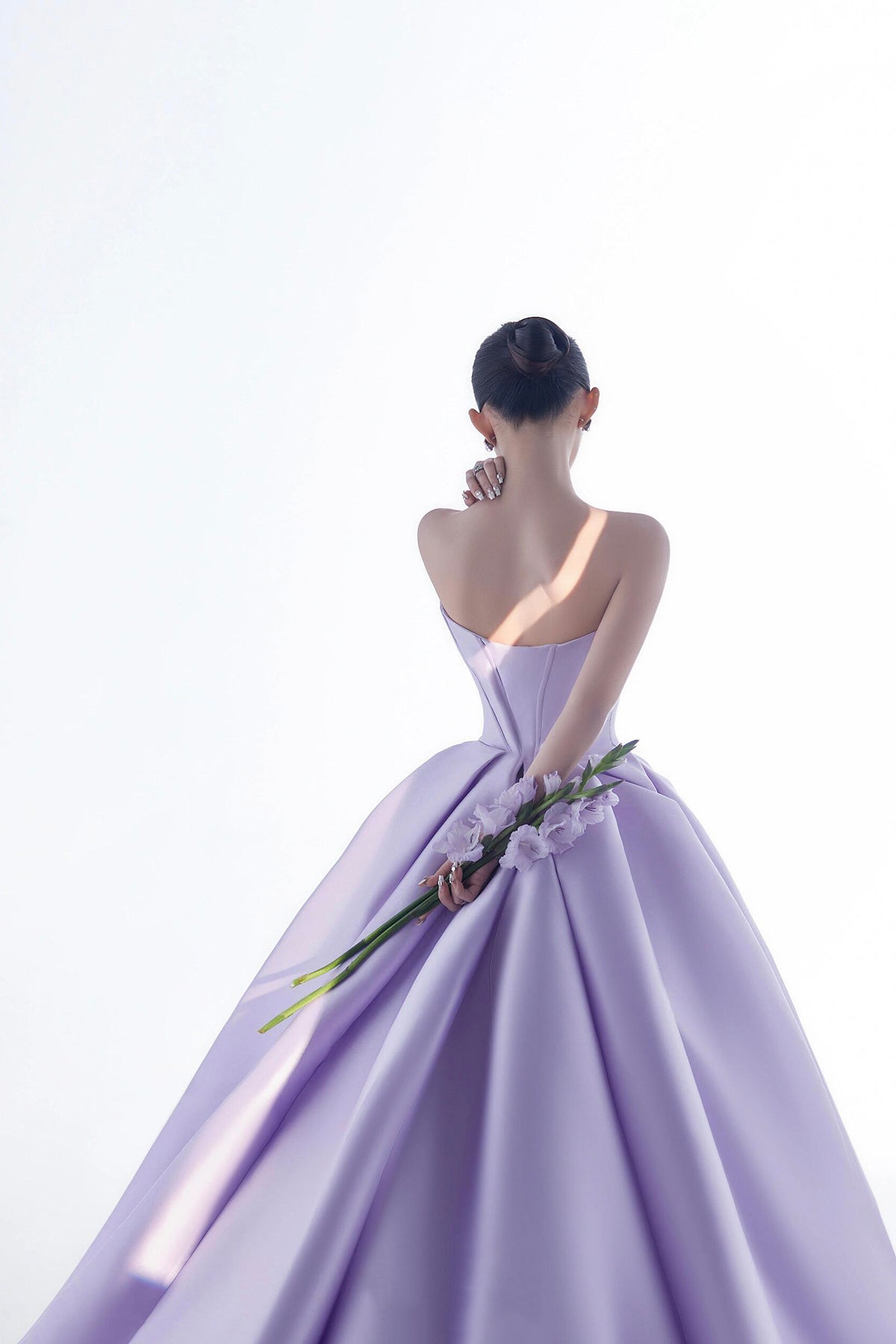 Lilac Satin Beads Long Prom Gown, Beautiful Strapless A-Line Party Sweet 16 Dress