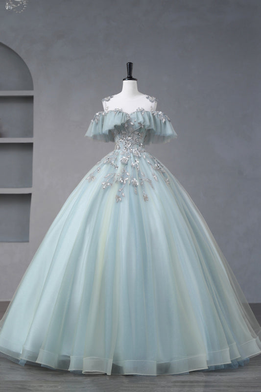 Beautiful Tulle Sequins Long Prom Dress, A-Line Off the Shoulder Party Dress