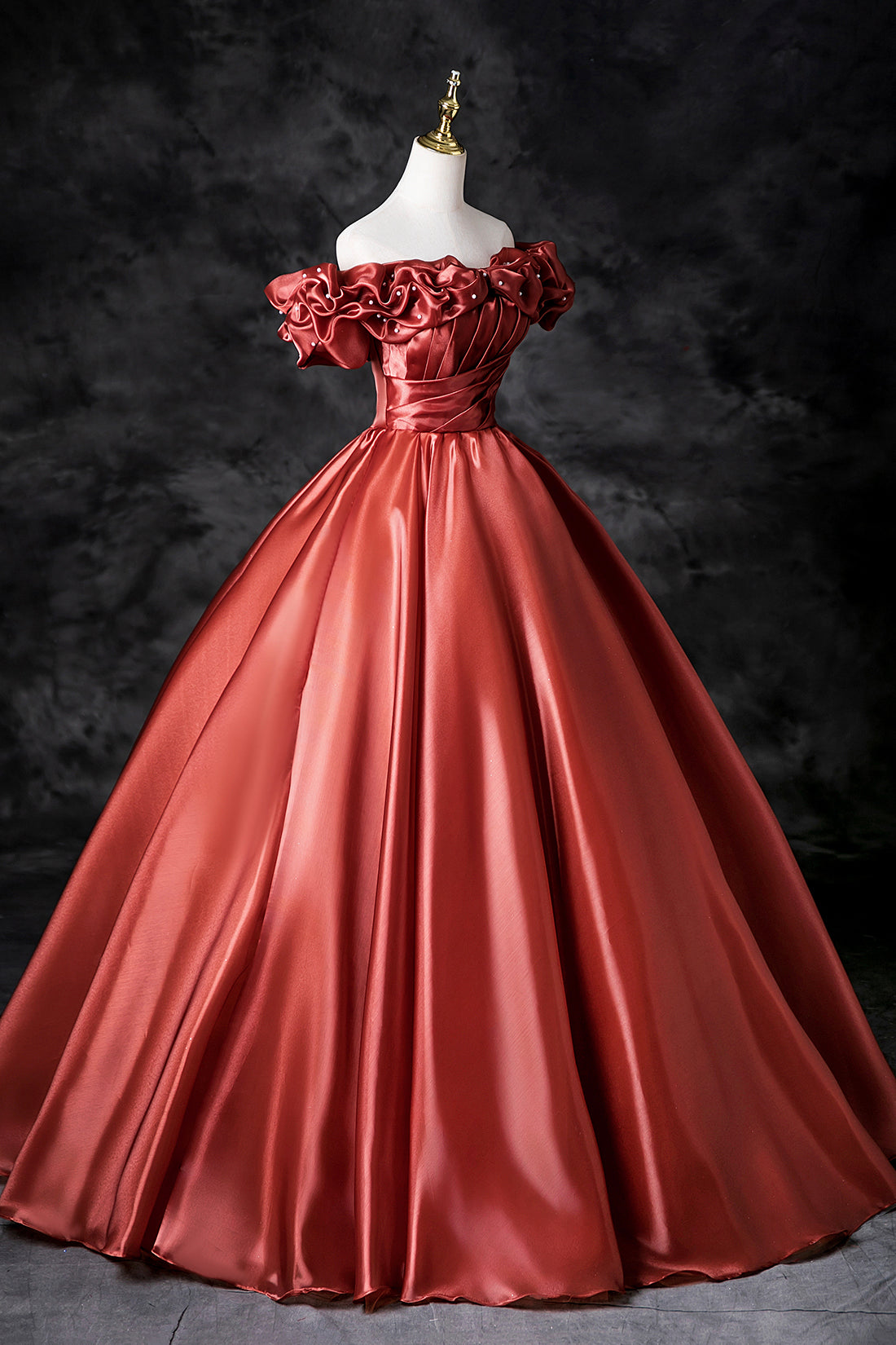 Caramel Satin Long Prom Dress, A-Line Off the Shoulder Party Dress