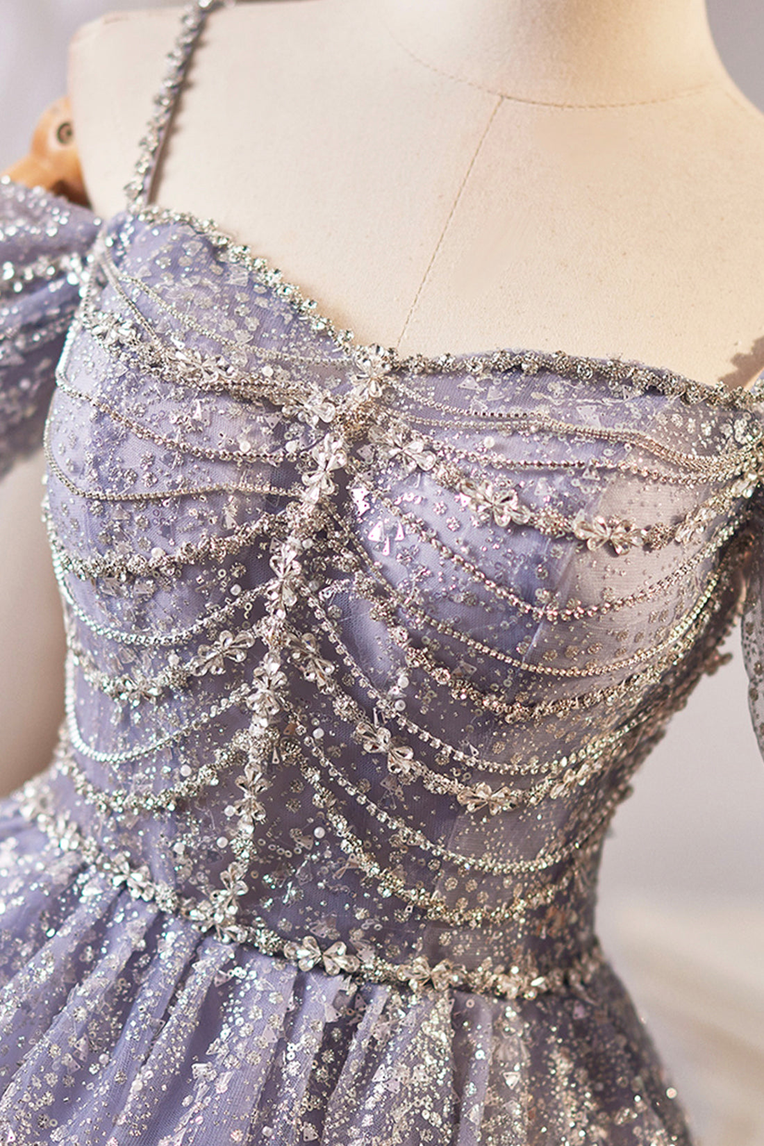 A-Line Tulle Sequins Knee Length Prom Dress, Off the Shoulder Evening Party Dress