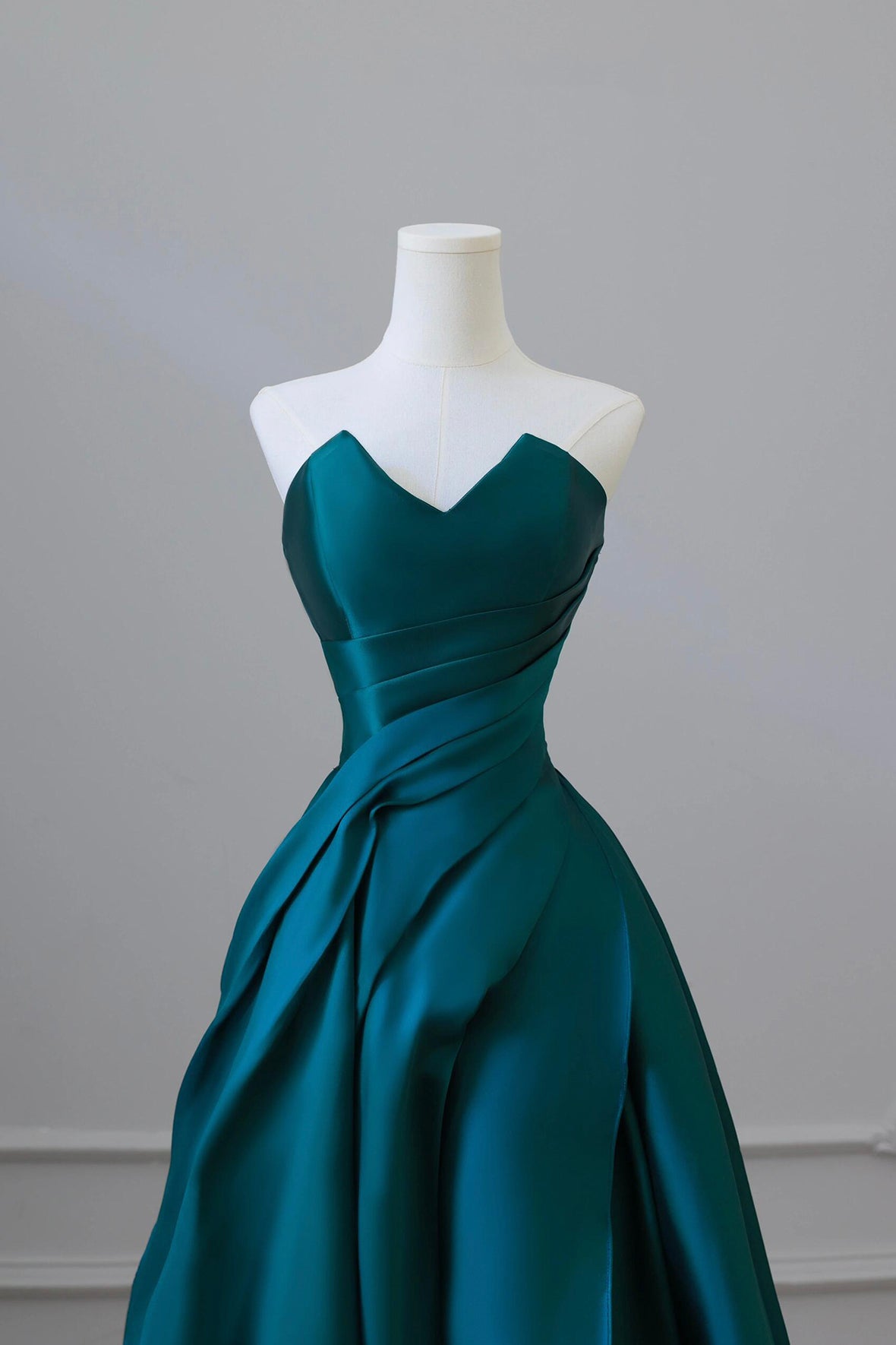 Blue Strapless Satin Long Prom Dress, A-Line Backless Evening Party Dress