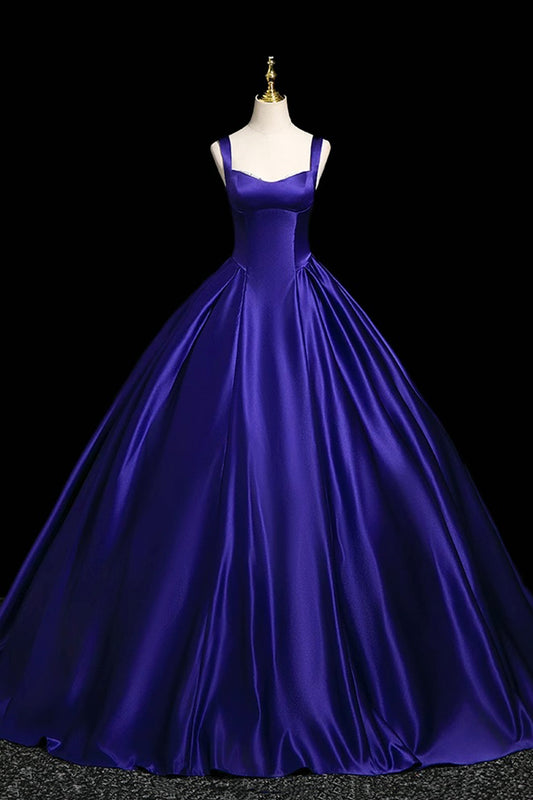 Purple Satin Long Prom Dress, A-Line Backless Evening Party Dress