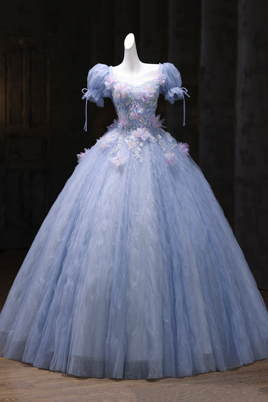 Blue Tulle Sequins Long Prom Dress, Lovely A-Line Evening Party Dress
