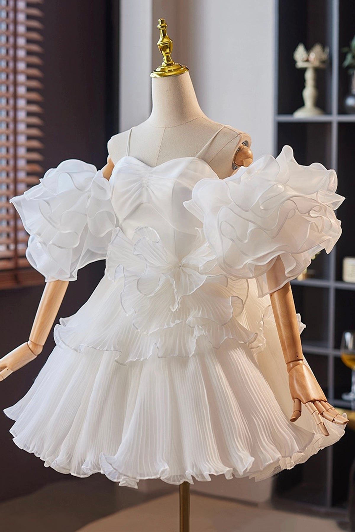 White Tulle Short Prom Dress, A-Line Spaghetti Strap Homecoming Party Dress