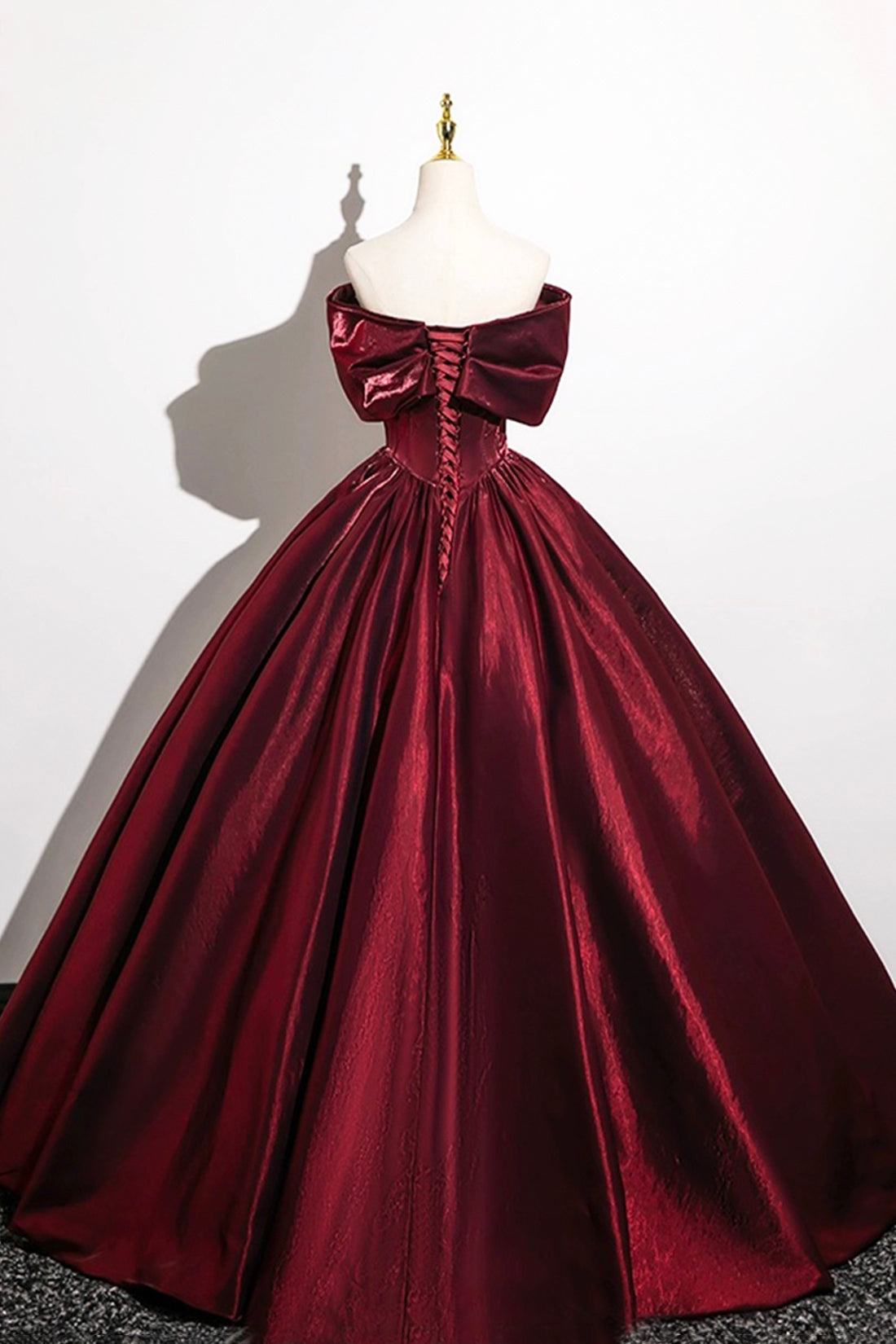 Burgundy Satin Long Prom Dress, A-Line Off the Shoulder Evening Formal Dress