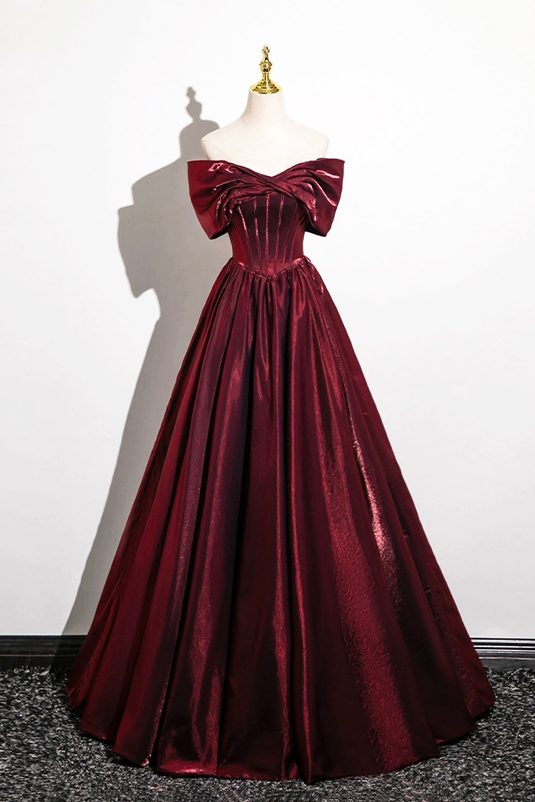 Burgundy Satin Long Prom Dress, A-Line Off the Shoulder Evening Formal Dress