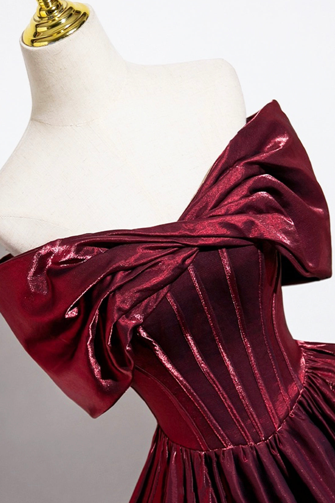 Burgundy Satin Long Prom Dress, A-Line Off the Shoulder Evening Formal Dress
