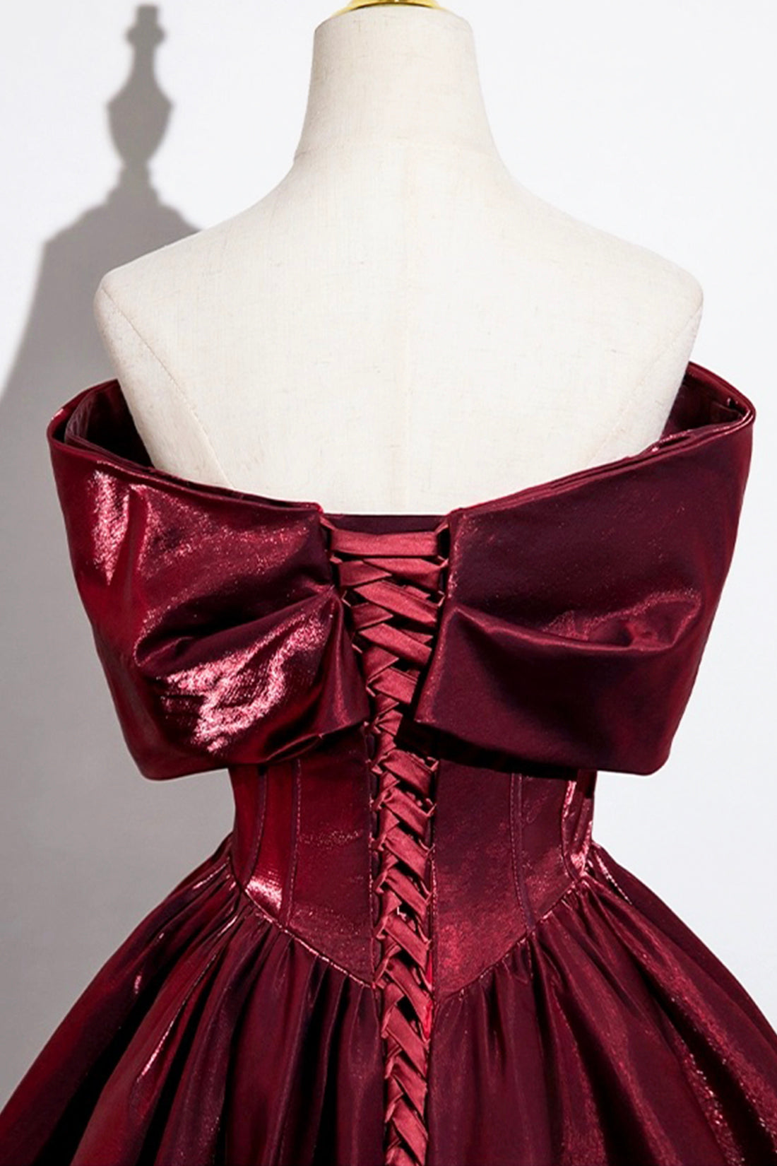 Burgundy Satin Long Prom Dress, A-Line Off the Shoulder Evening Formal Dress