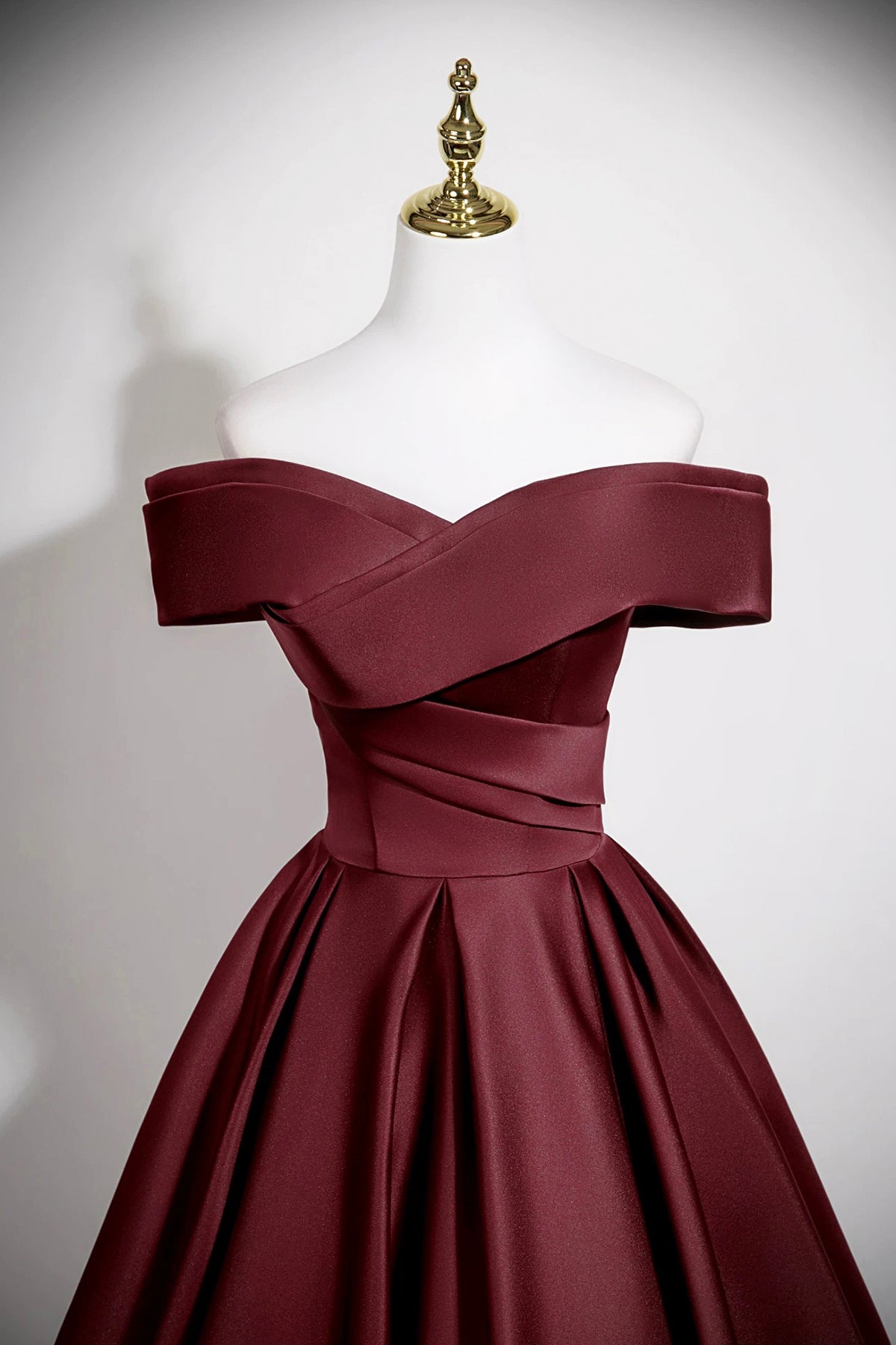 Burgundy Satin Long Prom Dress, A-Line V-Neck Formal Party Dress