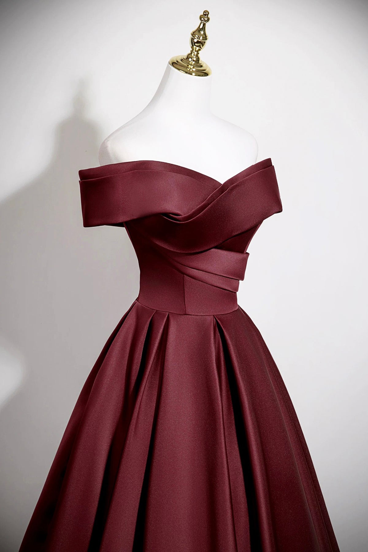 Burgundy Satin Long Prom Dress, A-Line V-Neck Formal Party Dress