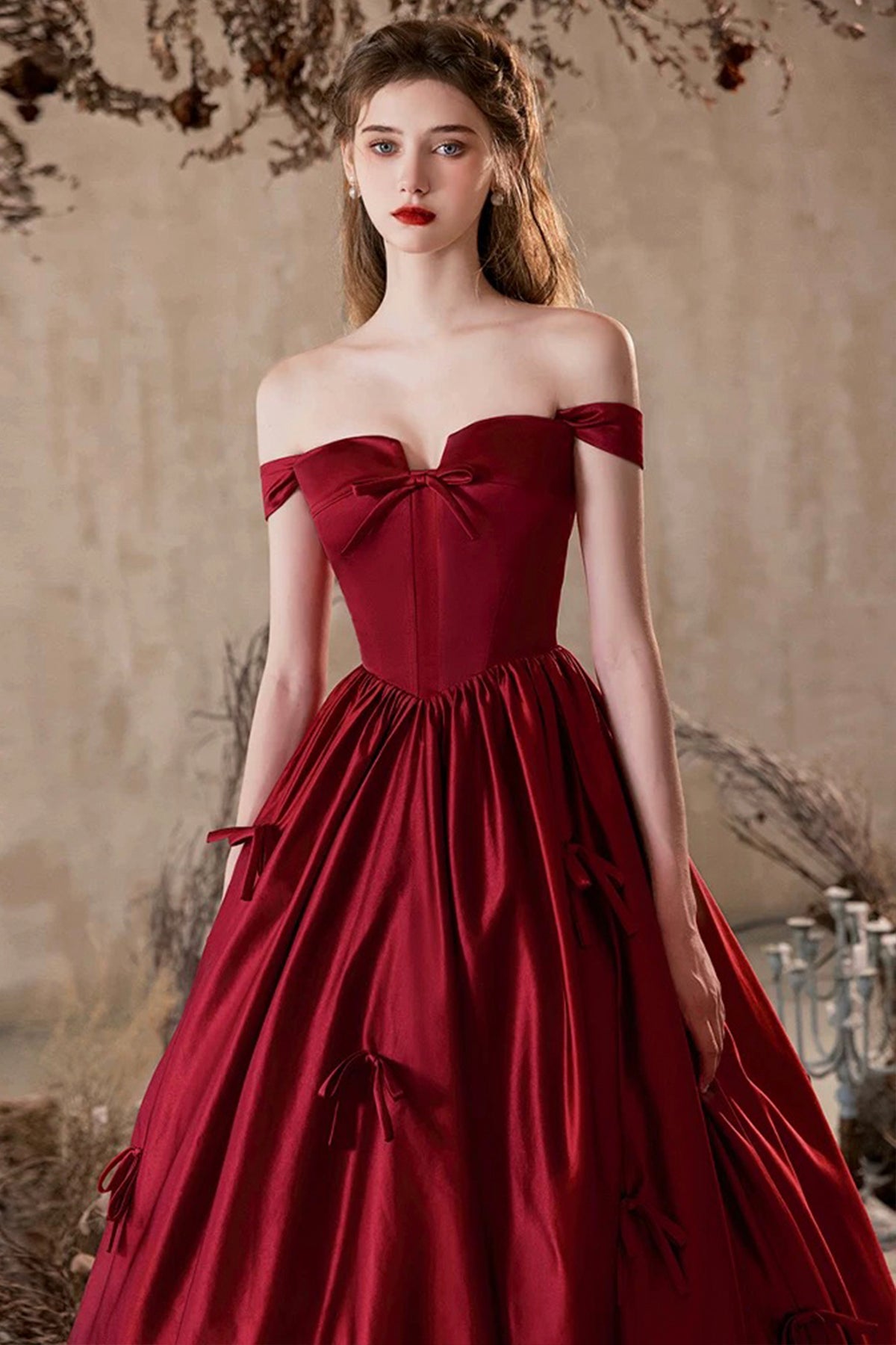 Burgundy Satin Long Prom Dress, Cute A-Line Evening Party Dress