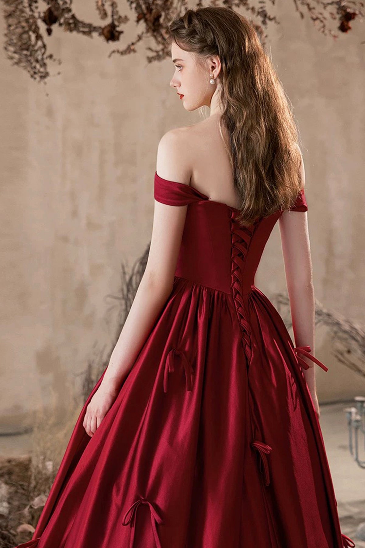 Burgundy Satin Long Prom Dress, Cute A-Line Evening Party Dress