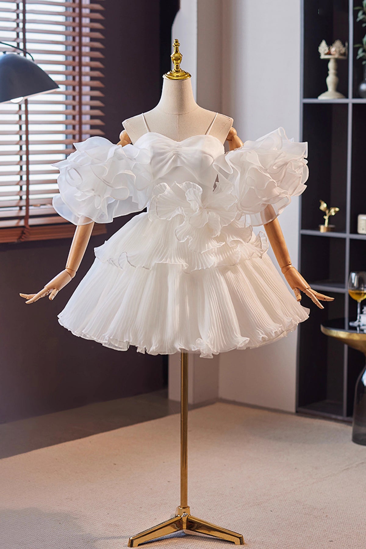 White Tulle Short Prom Dress, A-Line Spaghetti Strap Homecoming Party Dress