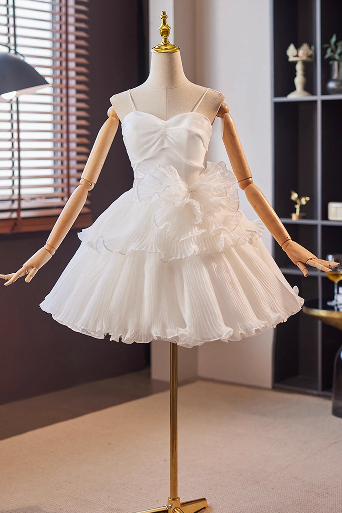 White Tulle Short Prom Dress, A-Line Spaghetti Strap Homecoming Party Dress