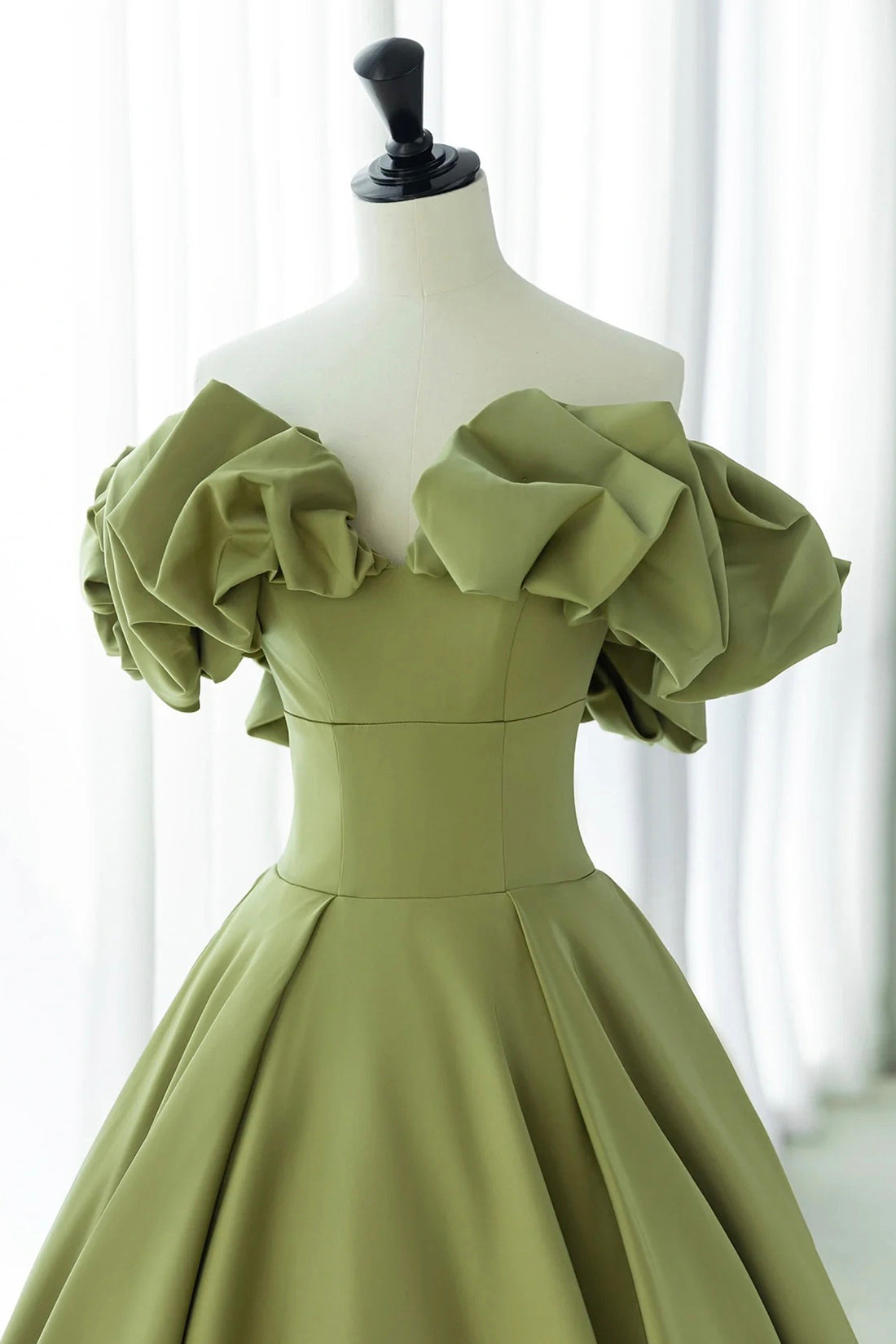 Green Satin Off the Shoulder Long Prom Dress, Beautiful A-Line Evening Party Dress