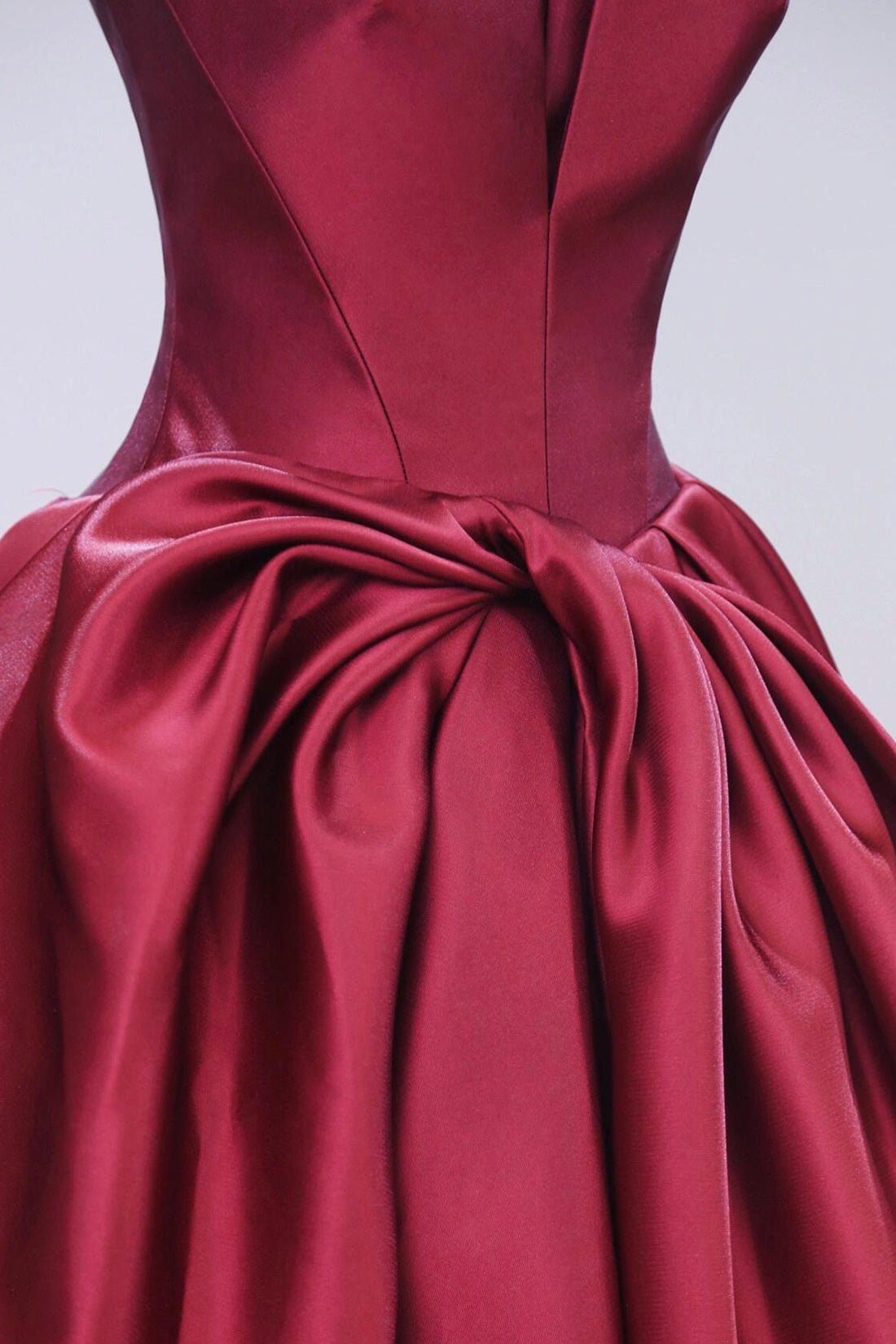 Burgundy Strapless Satin Long Prom Dress, Beautiful A-Line Evening Party Dress
