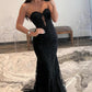 Mermaid Lace Long Mermaid Prom Dress, Black Strapless Evening Party Dress