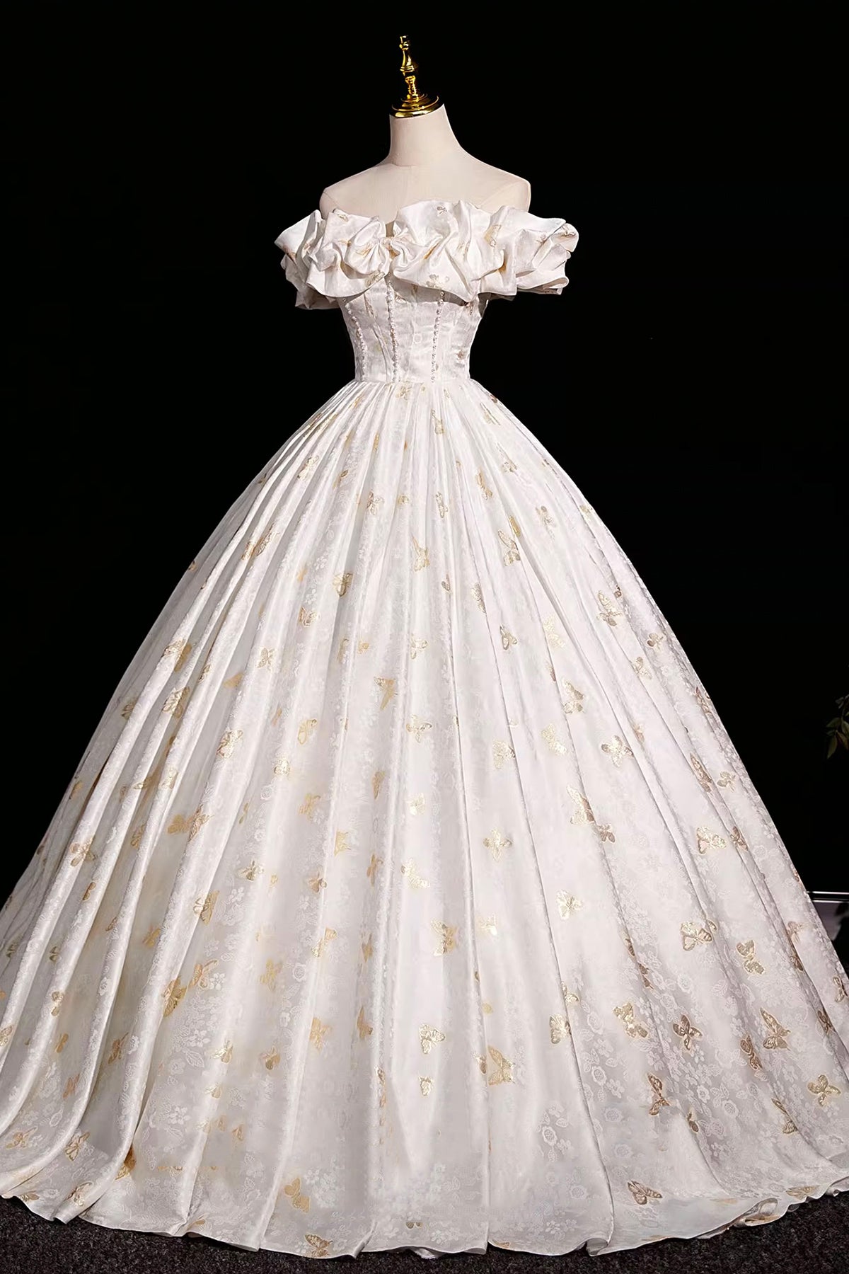 Beautiful Butterfly Print Satin Long Prom Dress, A-Line Off the Shoulder Evening Party Dress