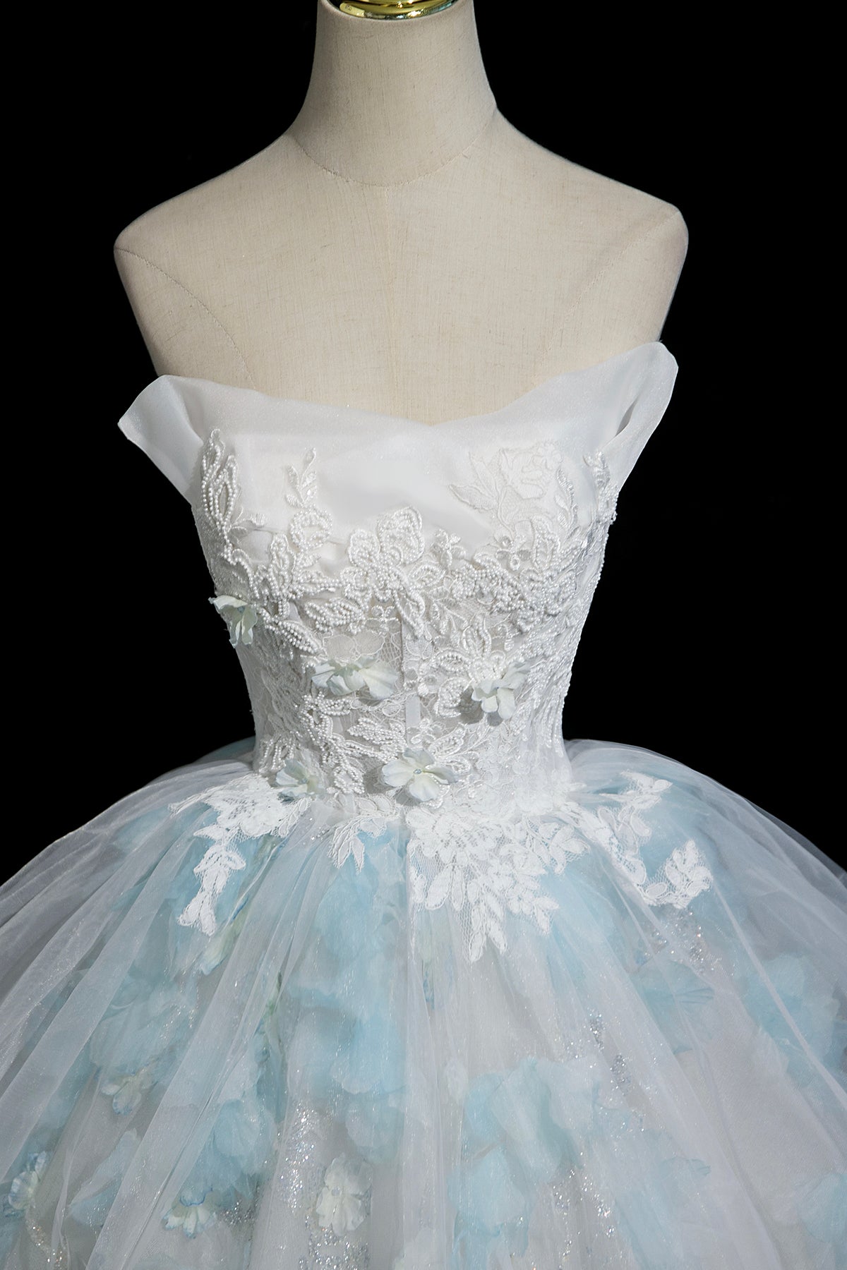 Beautiful Tulle Lace Long Prom Dress, A-Line Strapless Evening Party Dress