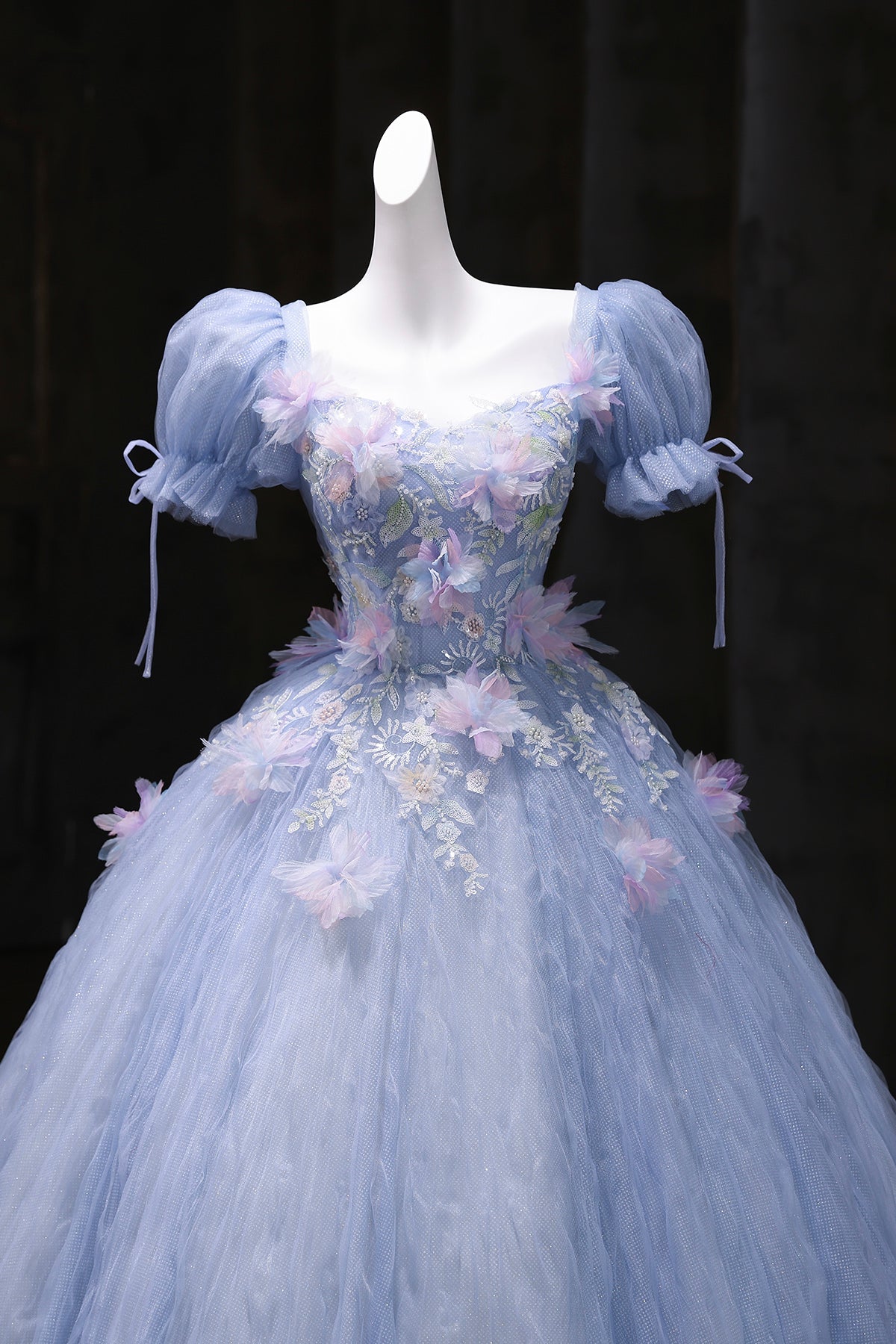 Blue Tulle Sequins Long Prom Dress, Lovely A-Line Evening Party Dress
