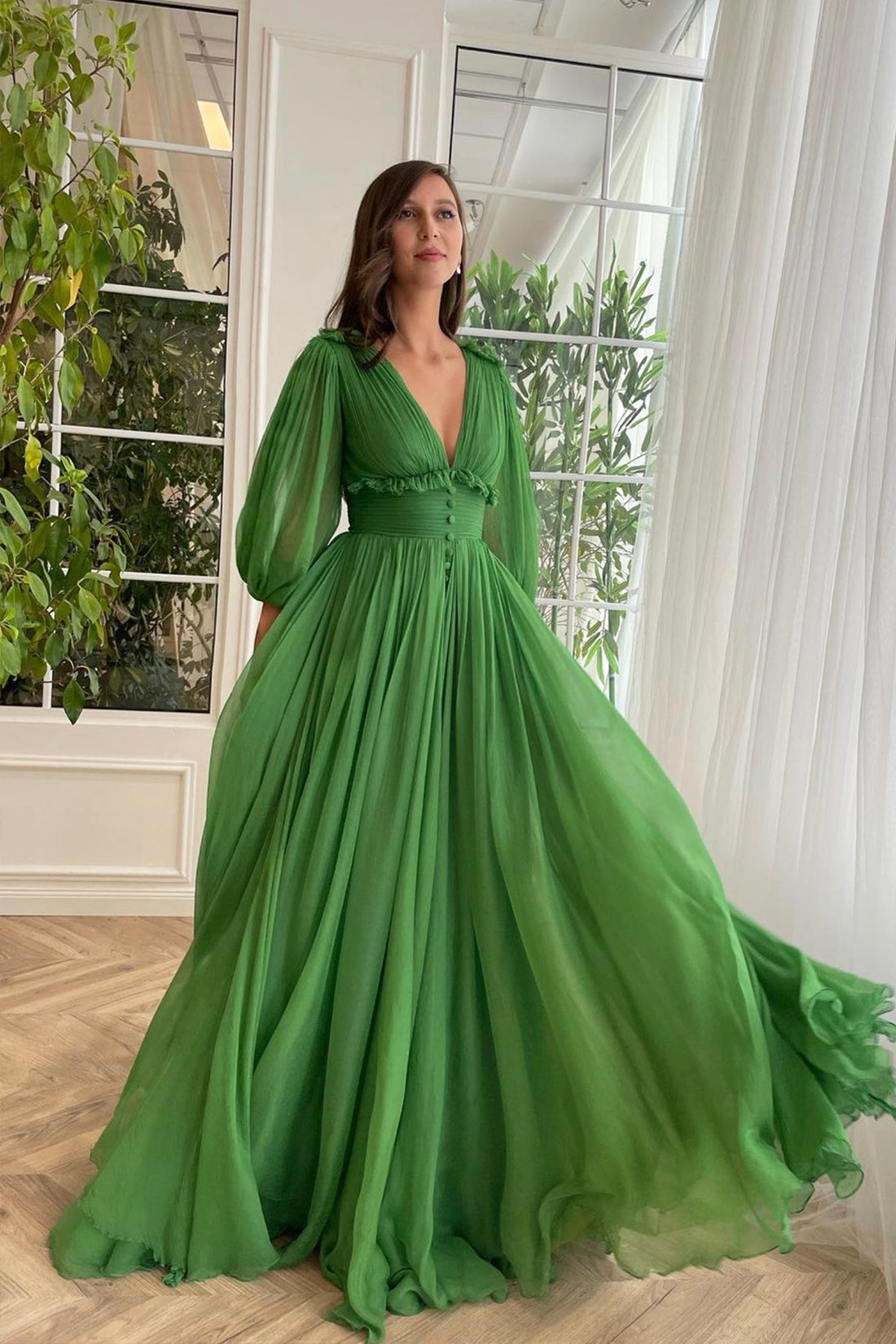 Green V-Neck Chiffon Floor Length Prom Dress, Beautiful A-Line Evening girlideas Green V-Neck Chiffon Floor Length Prom Dress, Beautiful A-Line Evening girlideas