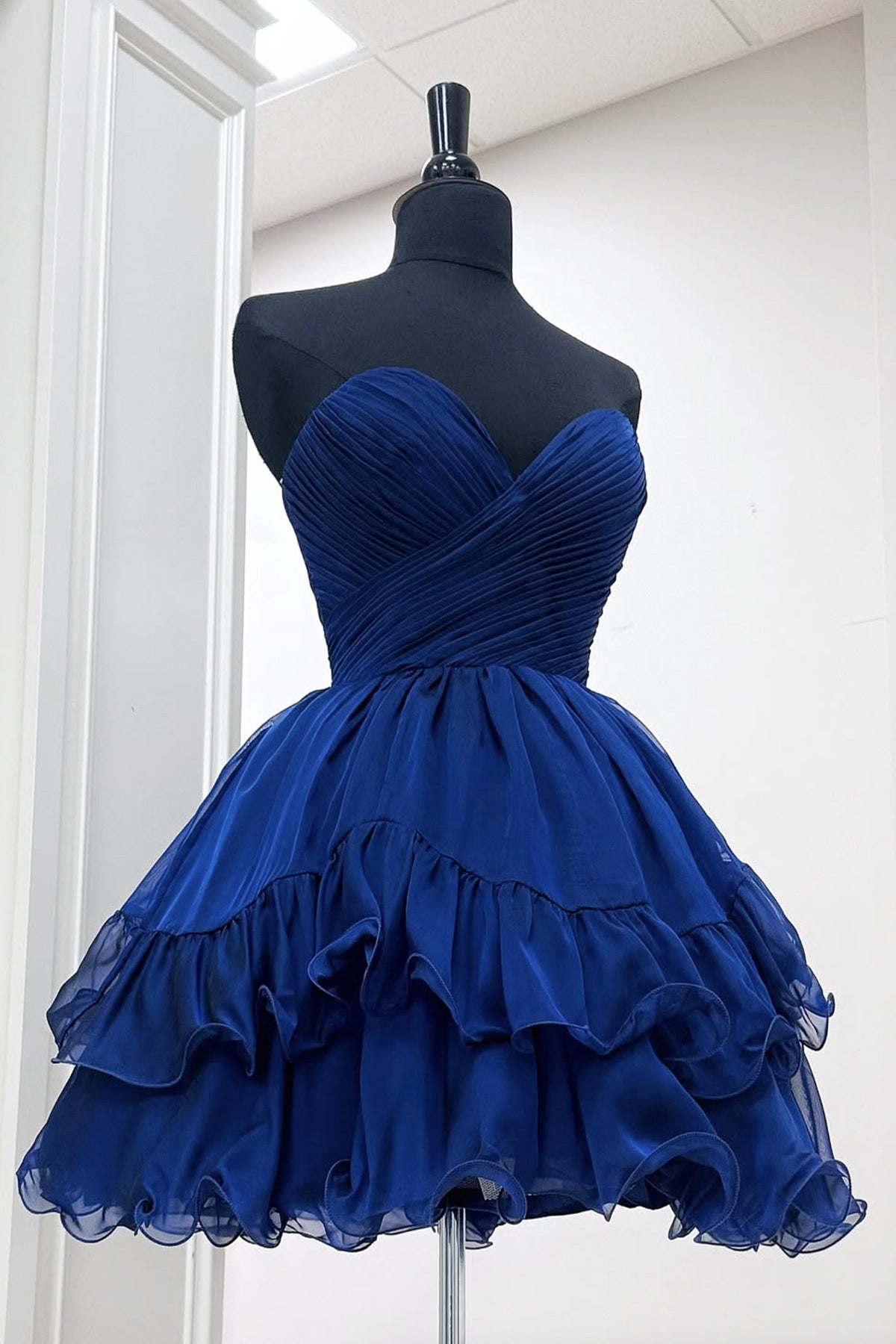 Navy Chiffon Short A-Line Prom Dress, Lovely Strapless Homecoming Part girlideas Navy Chiffon Short A-Line Prom Dress, Lovely Strapless Homecoming Part girlideas