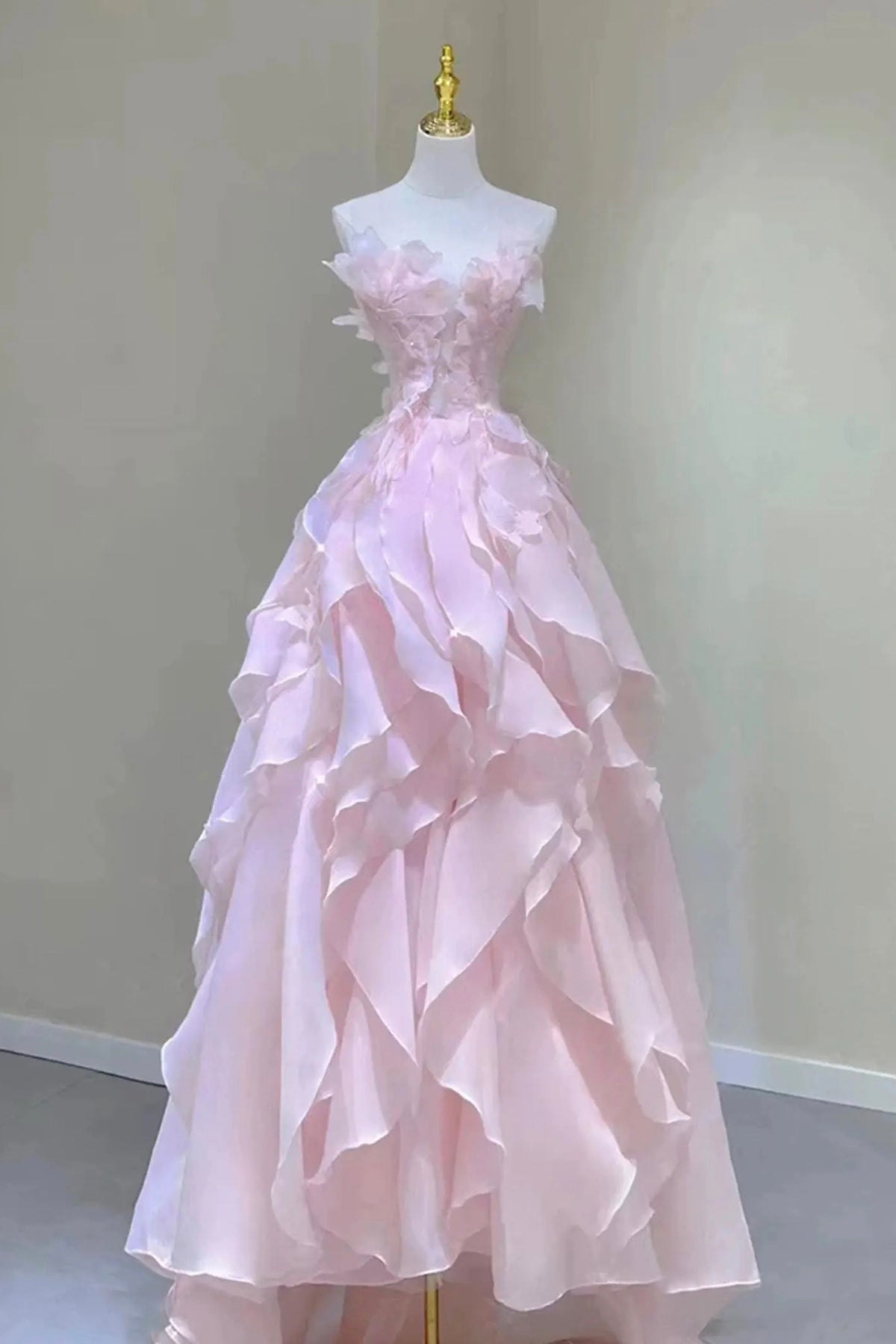 Pink A-Line Fashion Fairy Long Party Dress, Pink Evening Party Dress