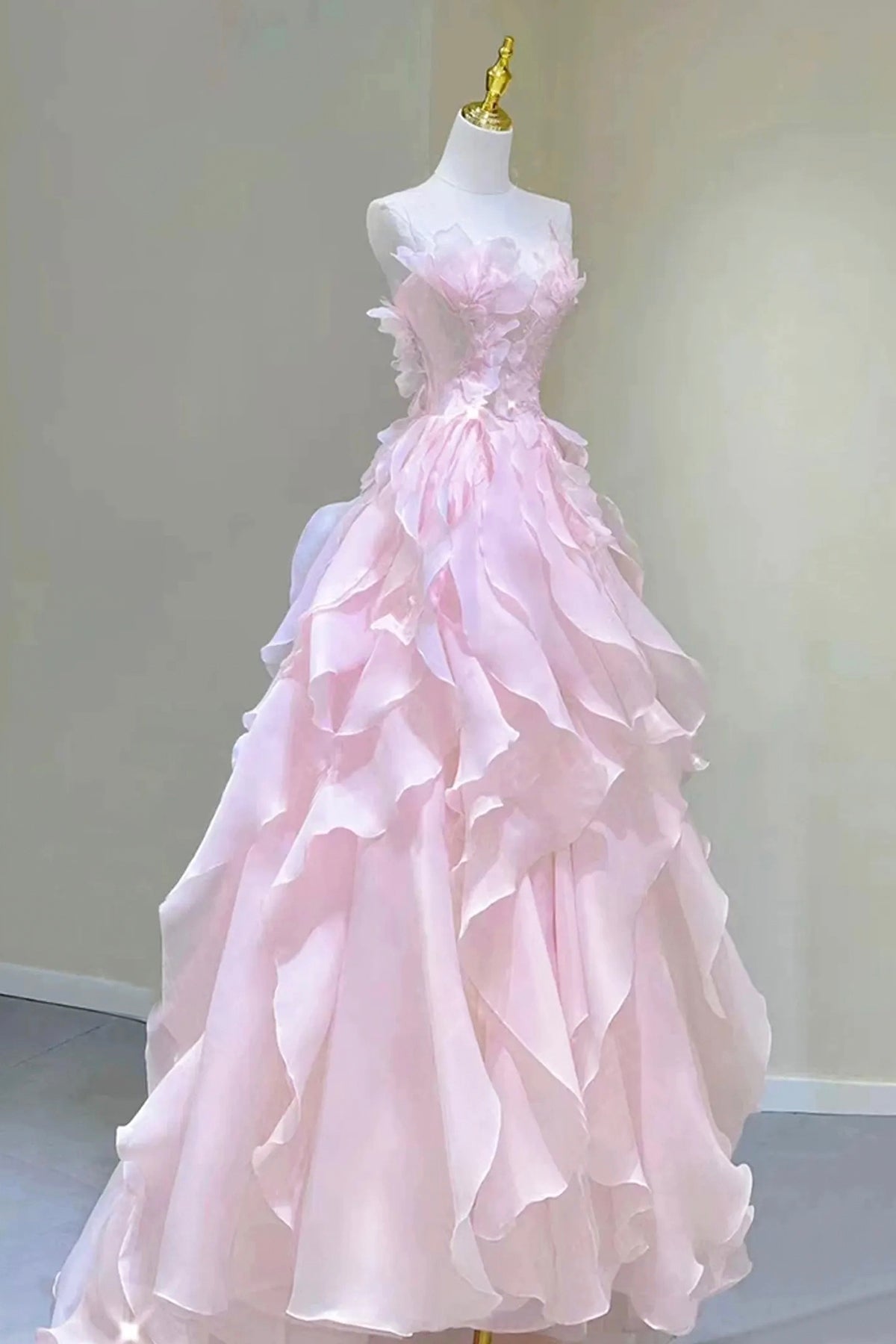 Pink A-Line Fashion Fairy Long Party Dress, Pink Evening Party Dress