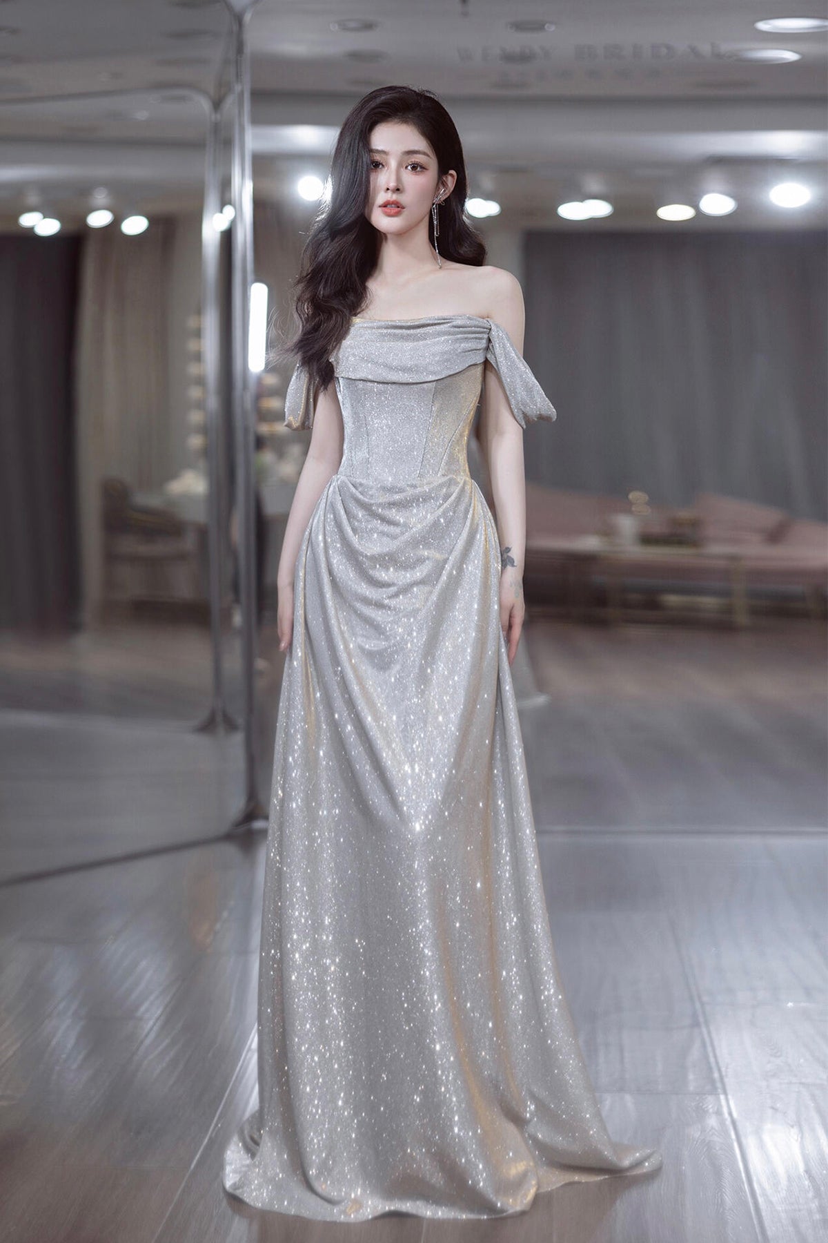 Beautiful Off-Shoulder Glitter A-Line Prom Party Dress