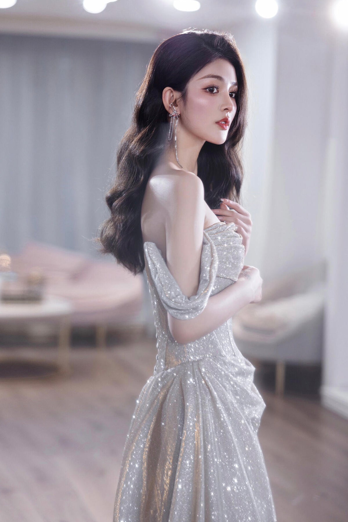 Beautiful Off-Shoulder Glitter A-Line Prom Party Dress