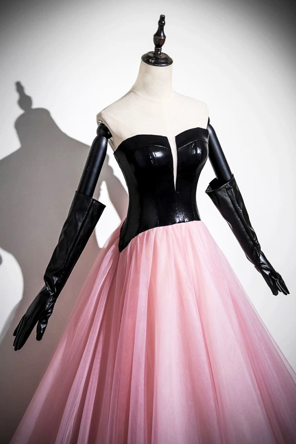 Black and Pink Tulle Long Prom Dress, Beautiful A-Line Evening Party Dress