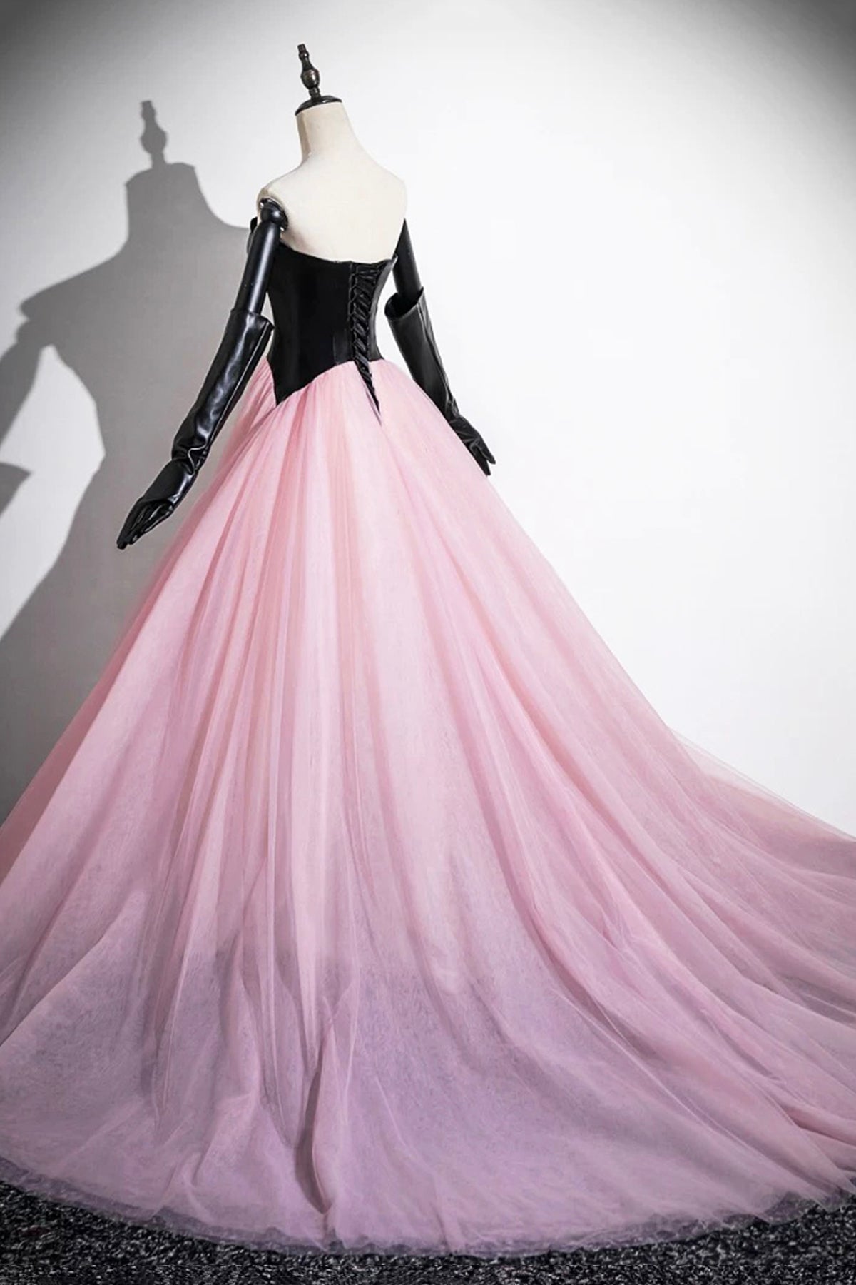 Black and Pink Tulle Long Prom Dress, Beautiful A-Line Evening Party Dress