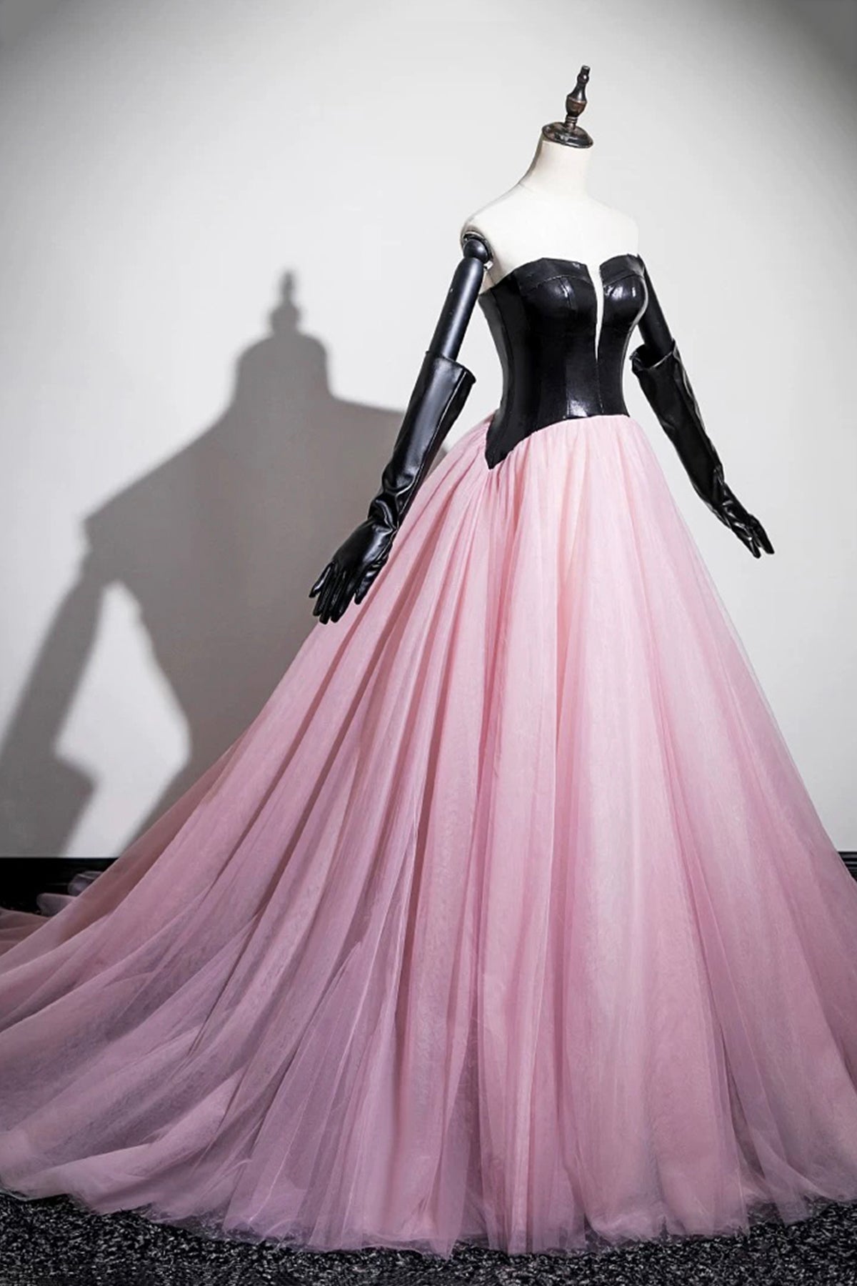 Black and Pink Tulle Long Prom Dress, Beautiful A-Line Evening Party Dress
