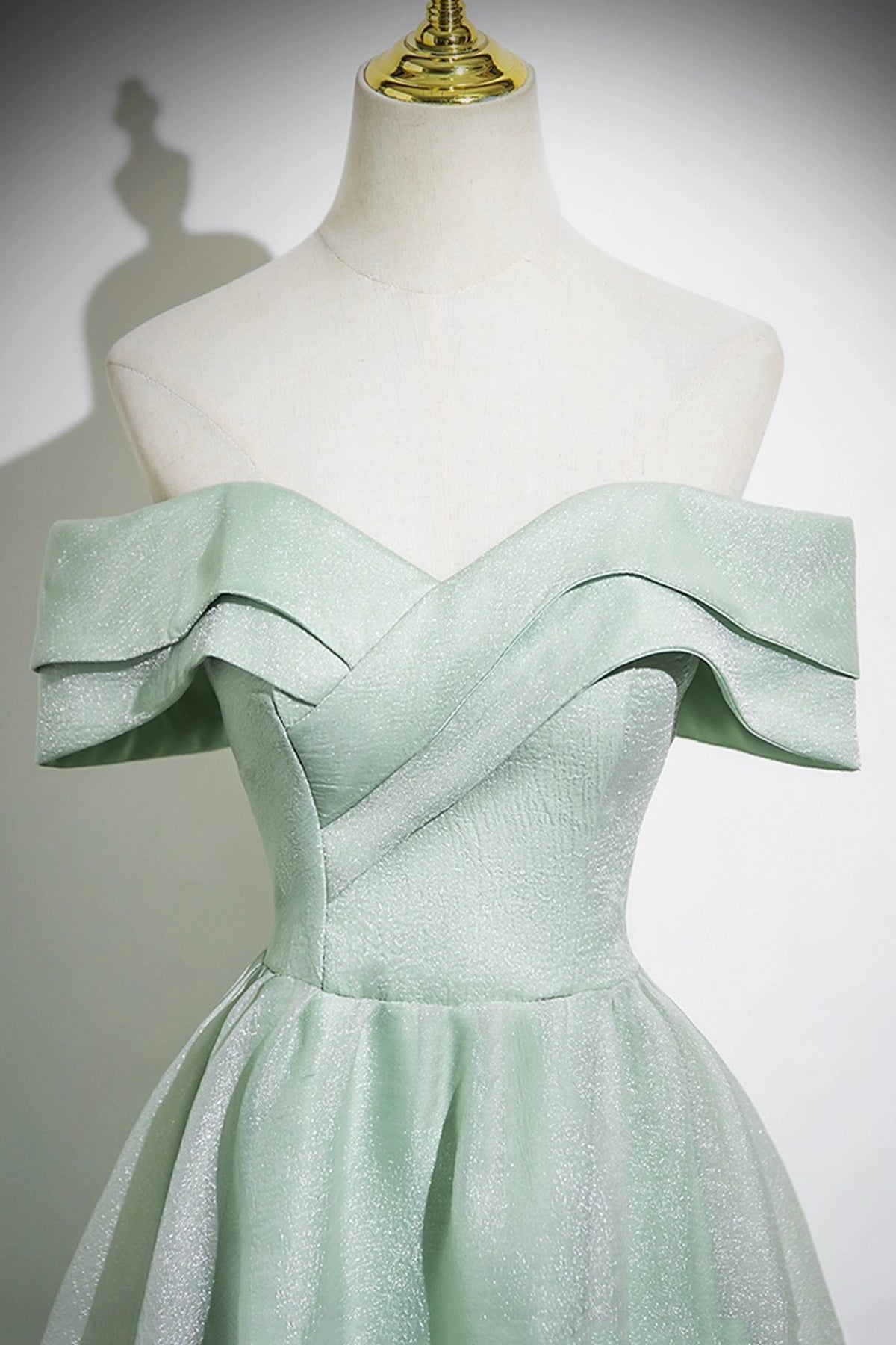 Green Tulle Long Prom Dress, Off the Shoulder A-Line Party Dress
