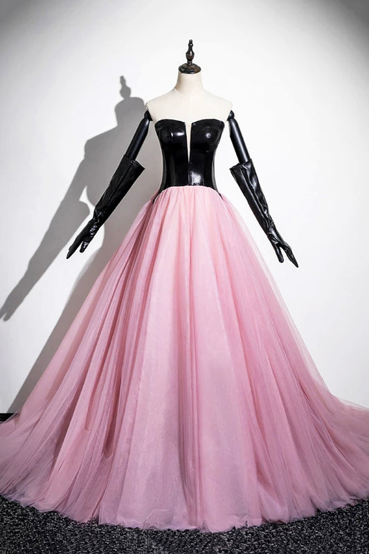 Black and Pink Tulle Long Prom Dress, Beautiful A-Line Evening Party Dress
