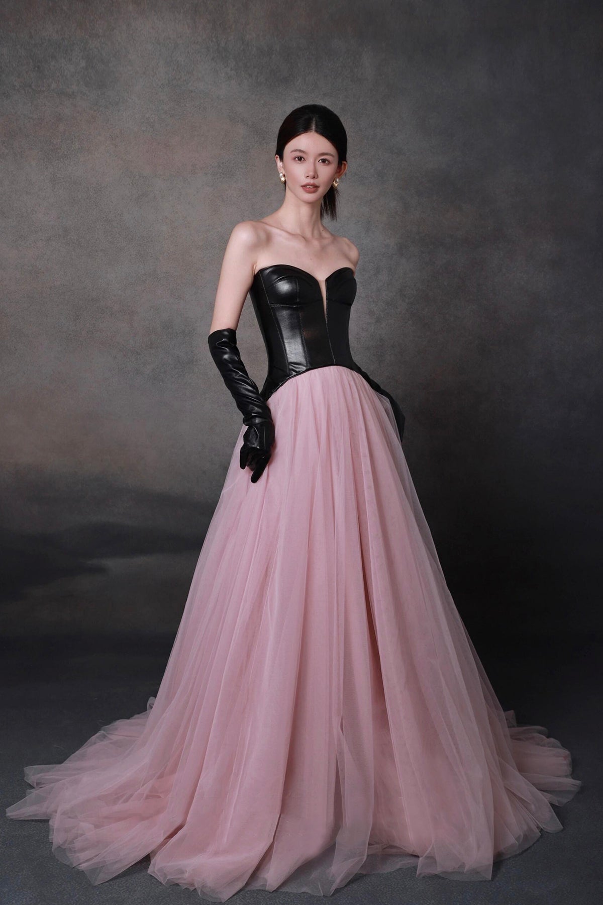 Black Leather and Pink Tulle Long Prom Dress, Chic A-Line Evening Dres girlideas Black Leather and Pink Tulle Long Prom Dress, Chic A-Line Evening Dres girlideas