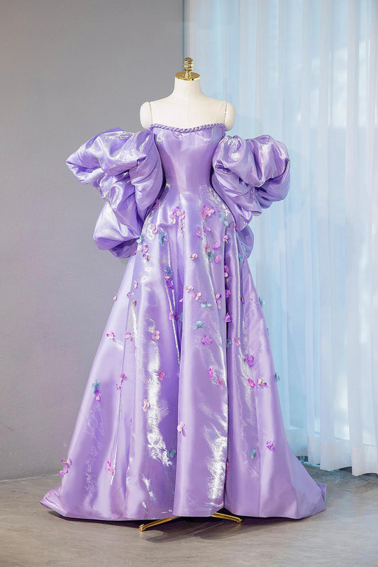 Purple Satin Long Prom Dress, Beautiful A-Line Evening Party Dress