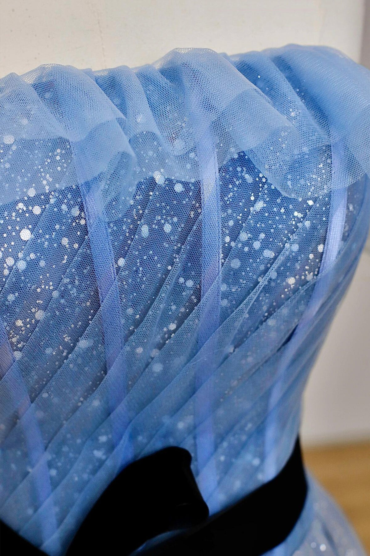 Blue Sparkly Tulle Floor Length Prom Dress, A-Line Strapless Evening Party Dress