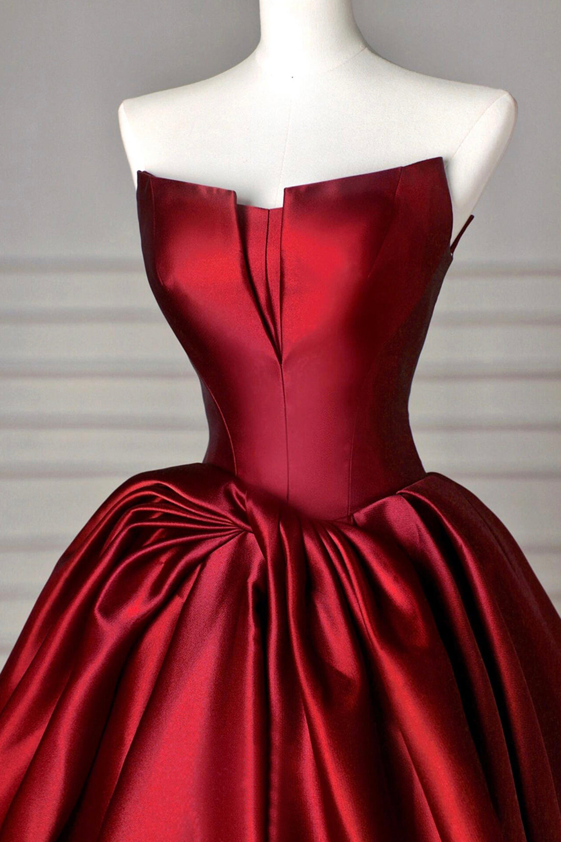 Burgundy Satin Long Prom Dress, Burgundy A-Line Strapless Evening Party Dress