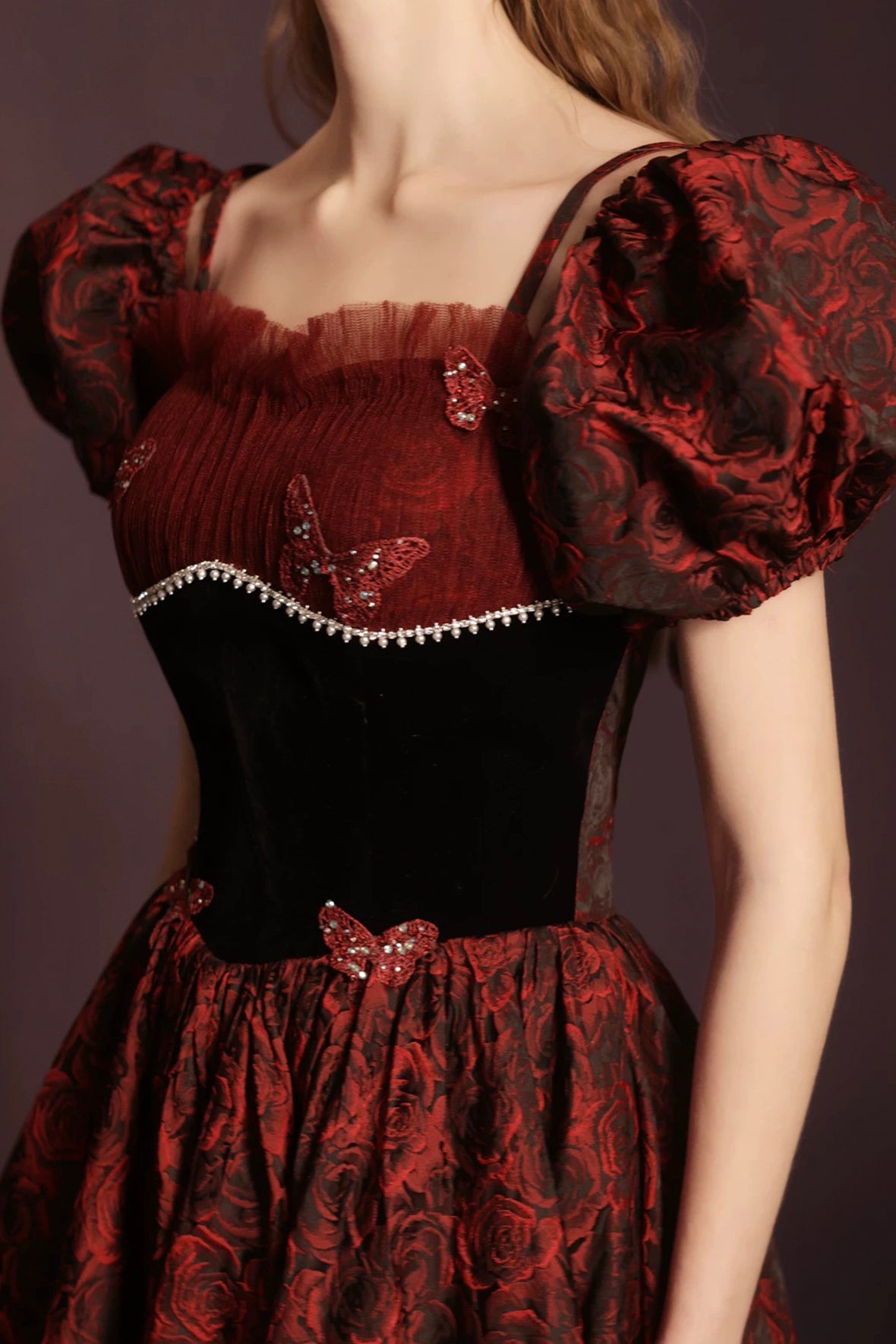 Beautiful Rose Print Long Prom Dress, A-Line Off the Shoulder Evening Party Dress