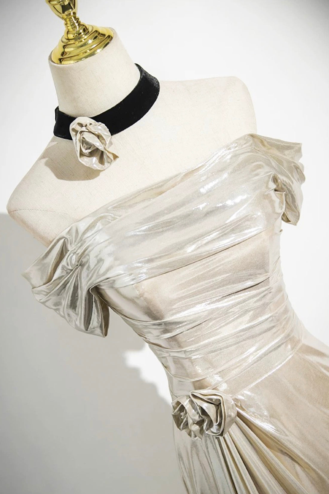 Champagne Off the Shoulder Party Dress, Elegant Backless Evening Dress