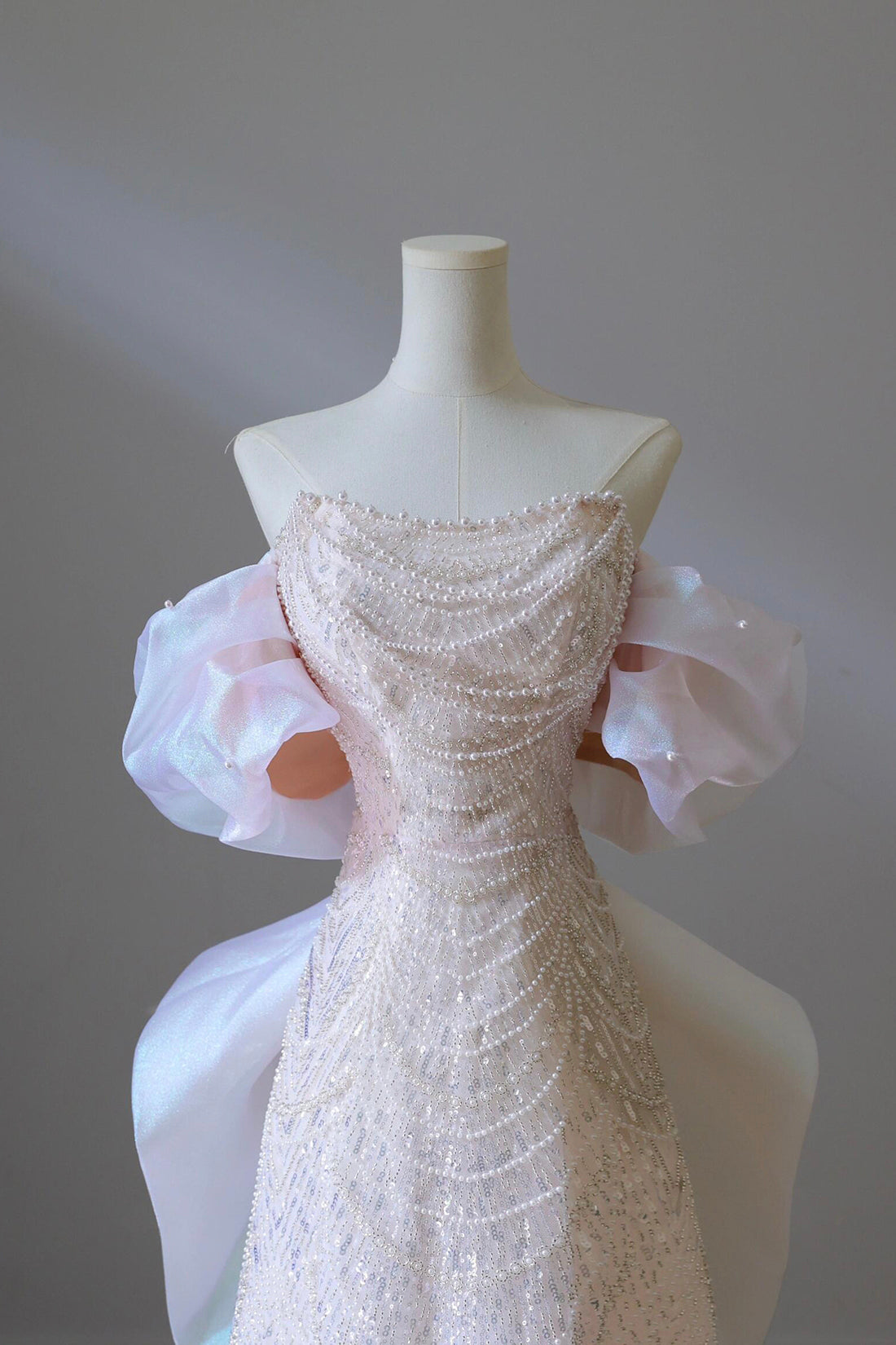 BeautifulSequins Strapless Pearls Party Dress, Pink A-Line Evening Dress