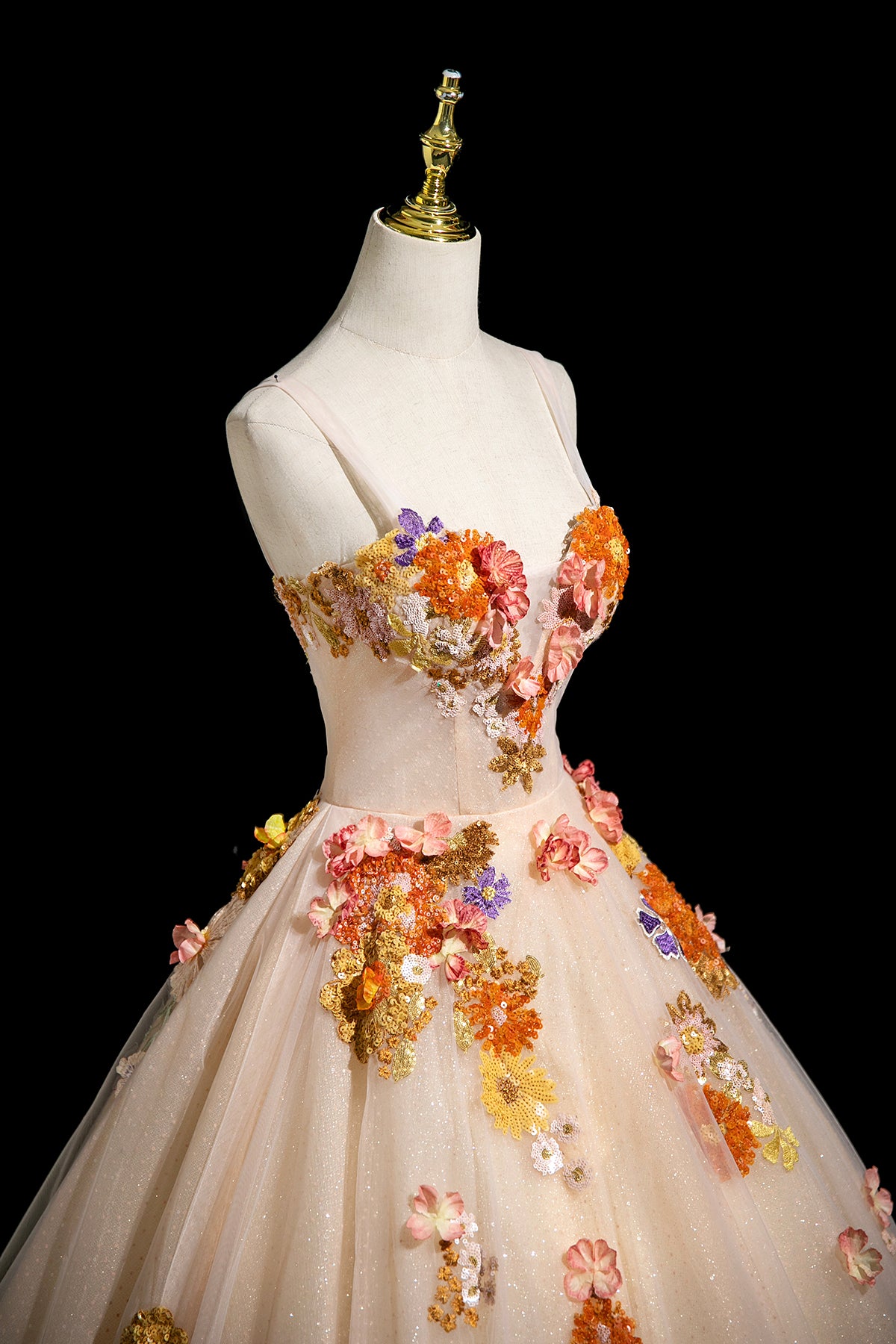 Champagne Tulle Sequins Long Prom Dress, Lovely A-Line Evening Party Dress