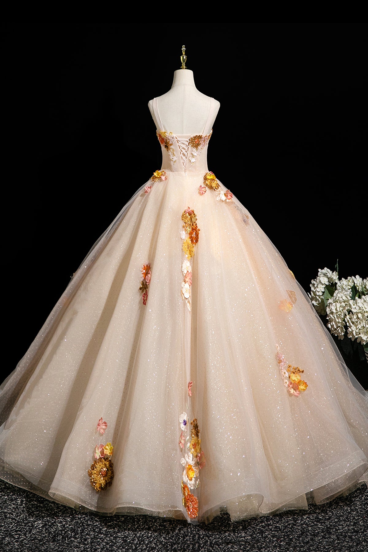 Champagne Tulle Sequins Long Prom Dress, Lovely A-Line Evening Party Dress