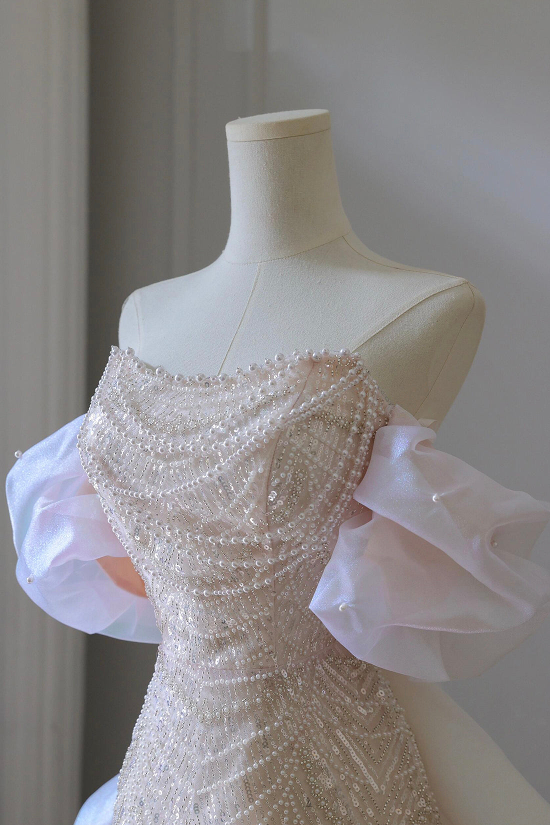 BeautifulSequins Strapless Pearls Party Dress, Pink A-Line Evening Dress