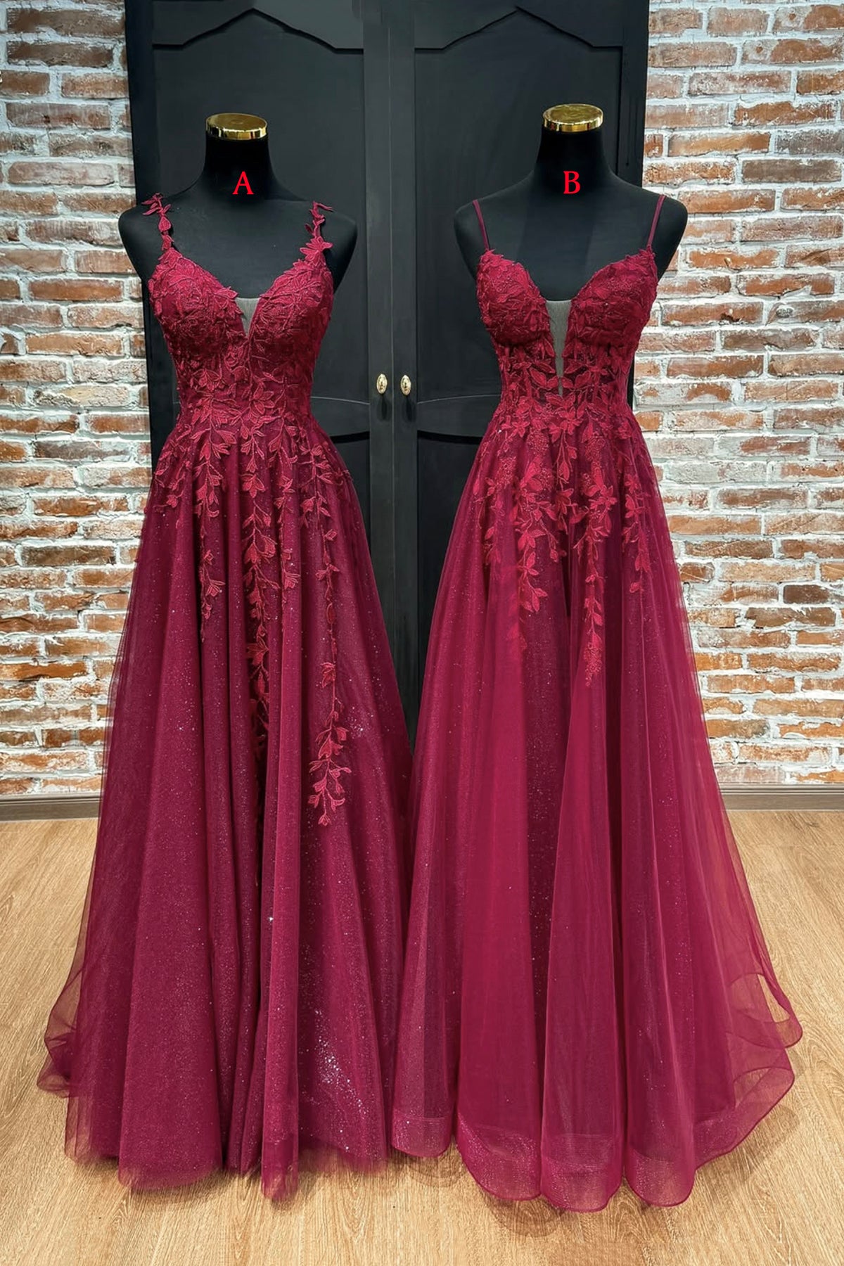 Burgundy V-Neck Lace Long Prom Dress, Beautiful A-Line Party Dress