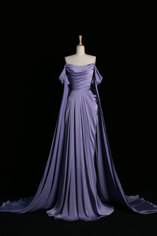 Purple Satin Long Prom Dress, Elegant A-Line Evening Party Dress
