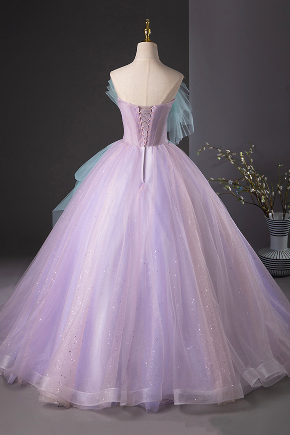 Purple and Blue Tulle Long Prom Dress, Beautiful Sequins Evening Party Dress